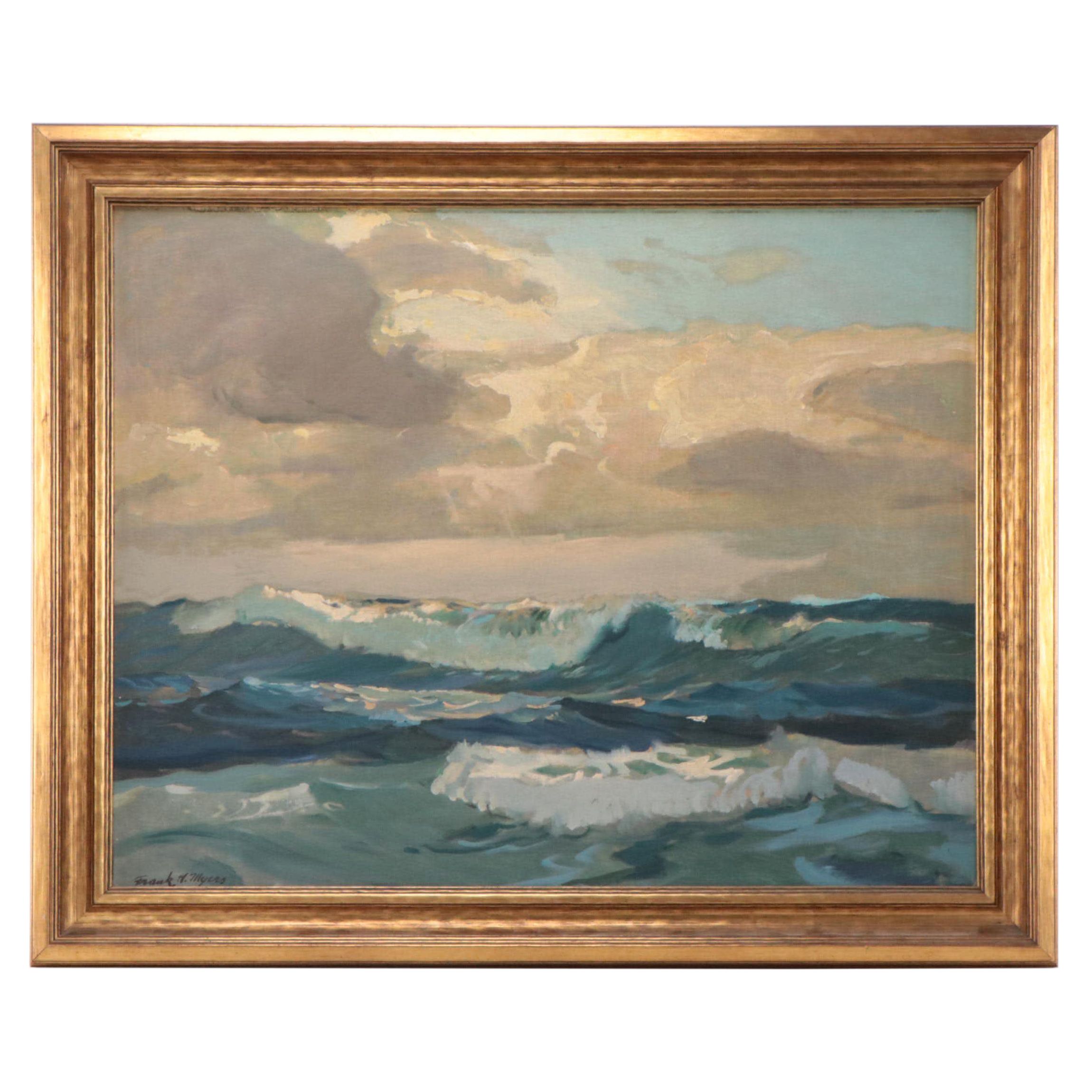 Frank H. Myers Seascape Oil Painting "Blue and Gold"