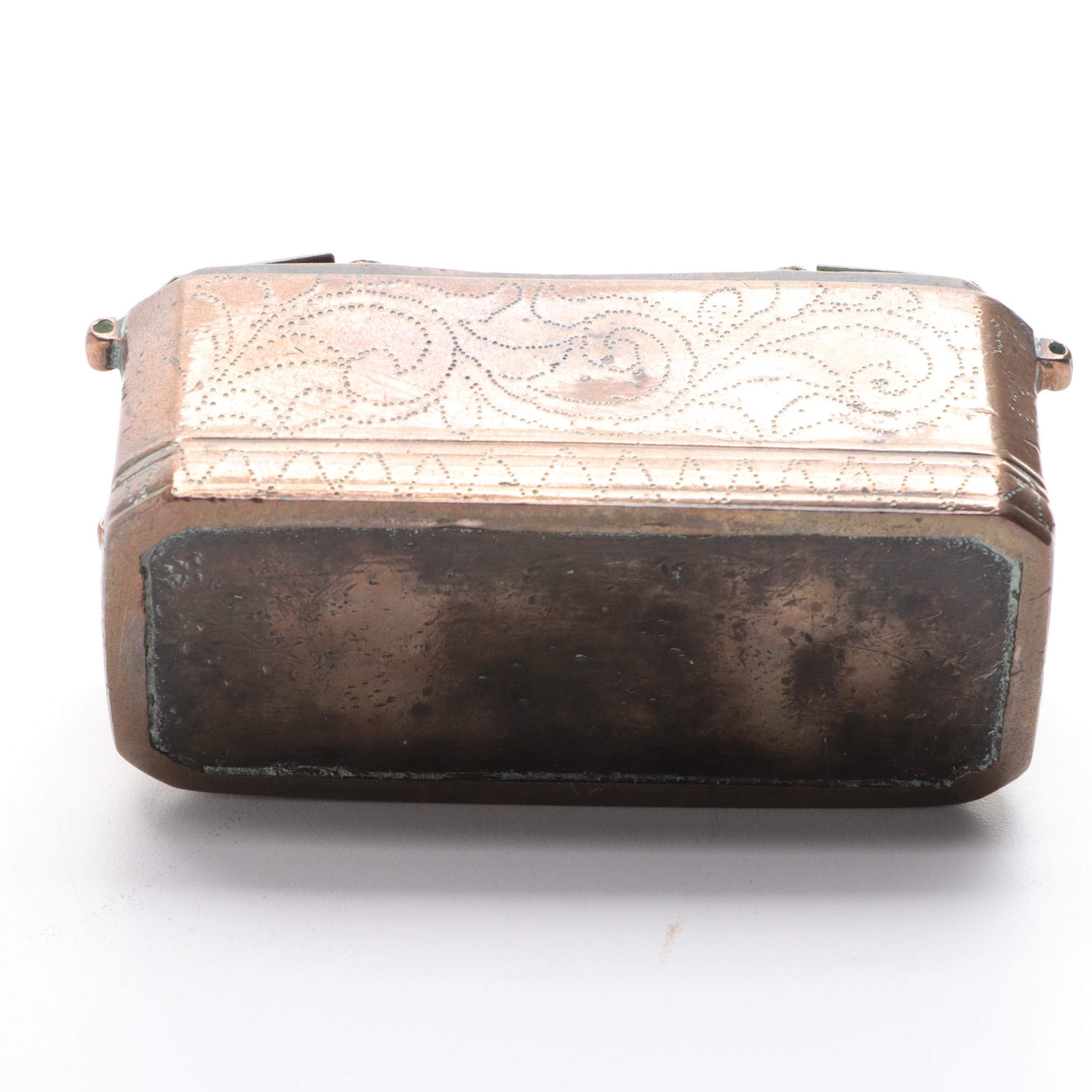 Stipple Engraved Brass Snuff Box, 19th Century