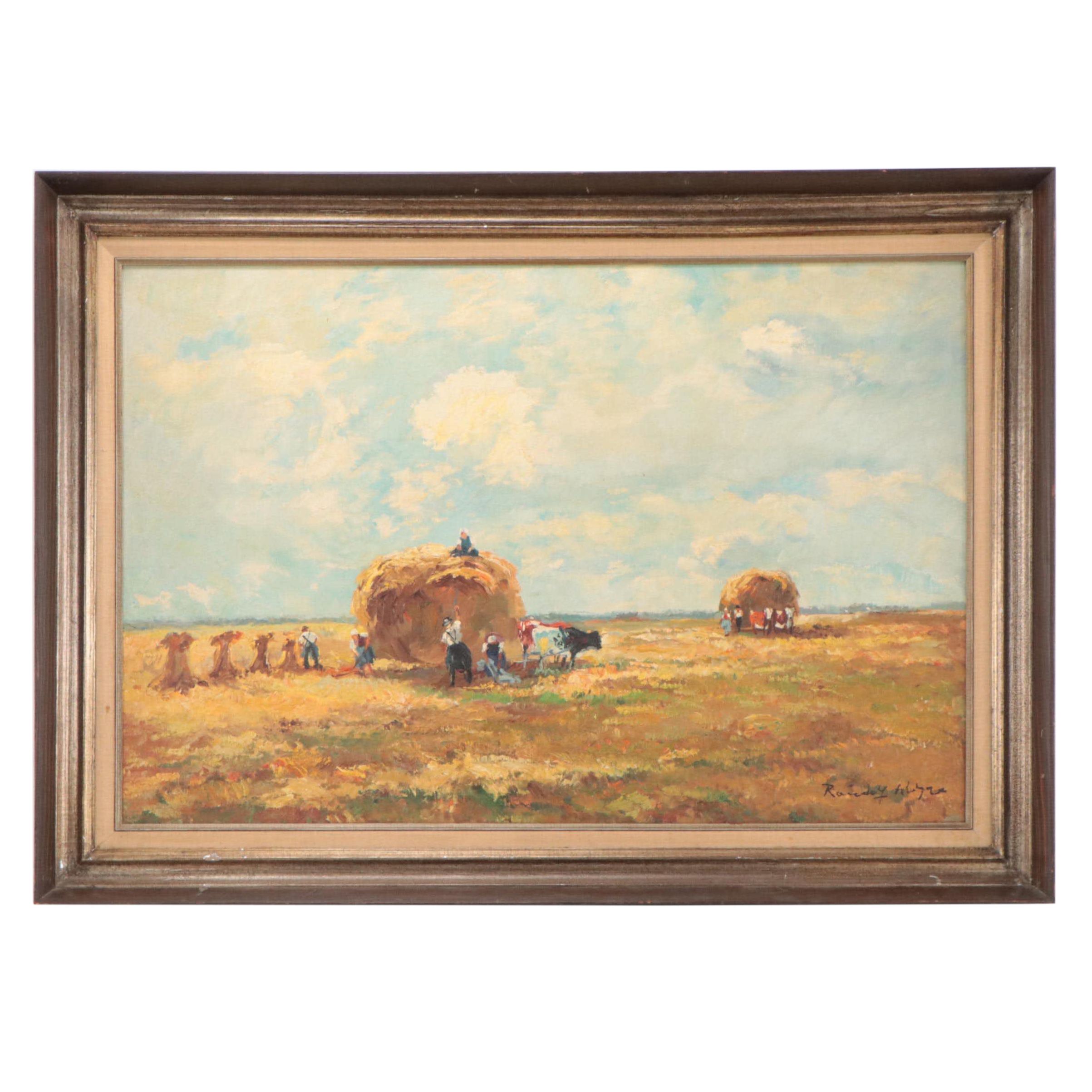 Landscape Oil Painting of Hay Harvesting Scene