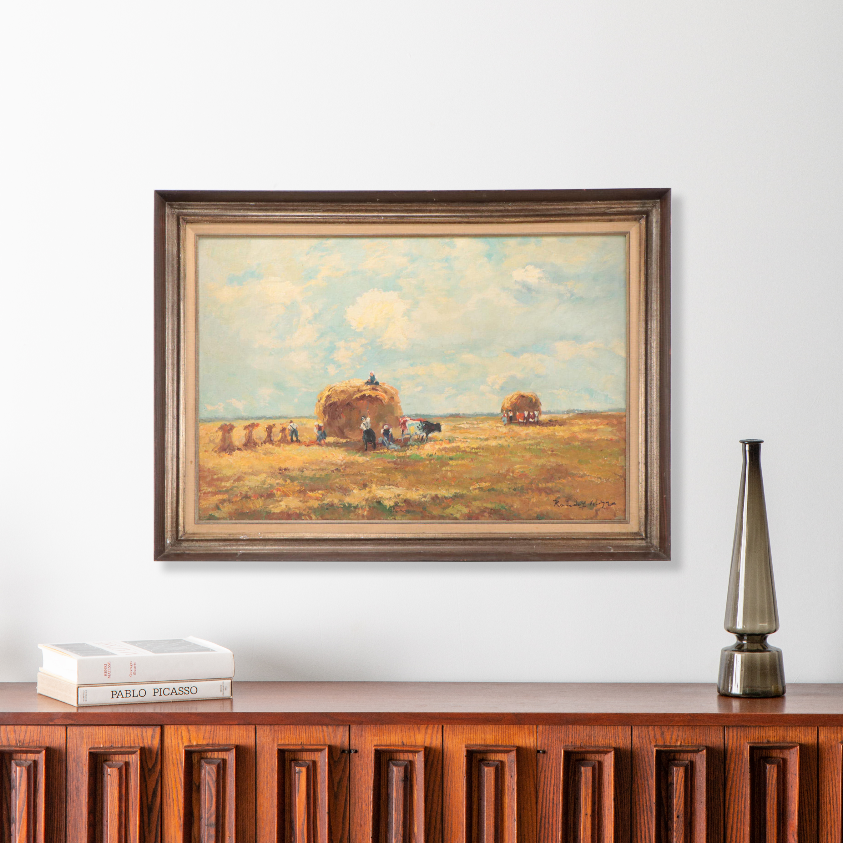 Landscape Oil Painting of Hay Harvesting Scene