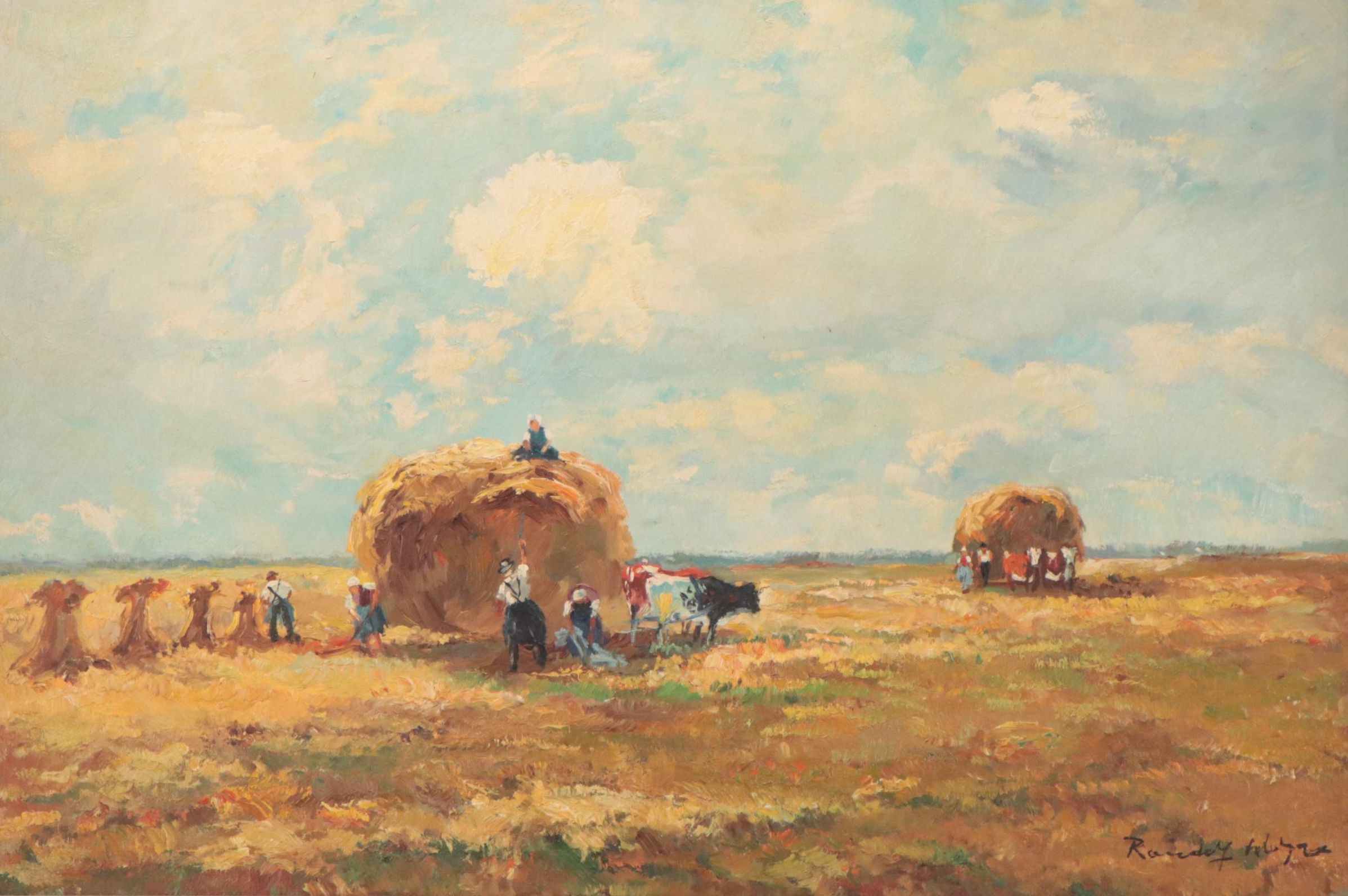 Landscape Oil Painting of Hay Harvesting Scene