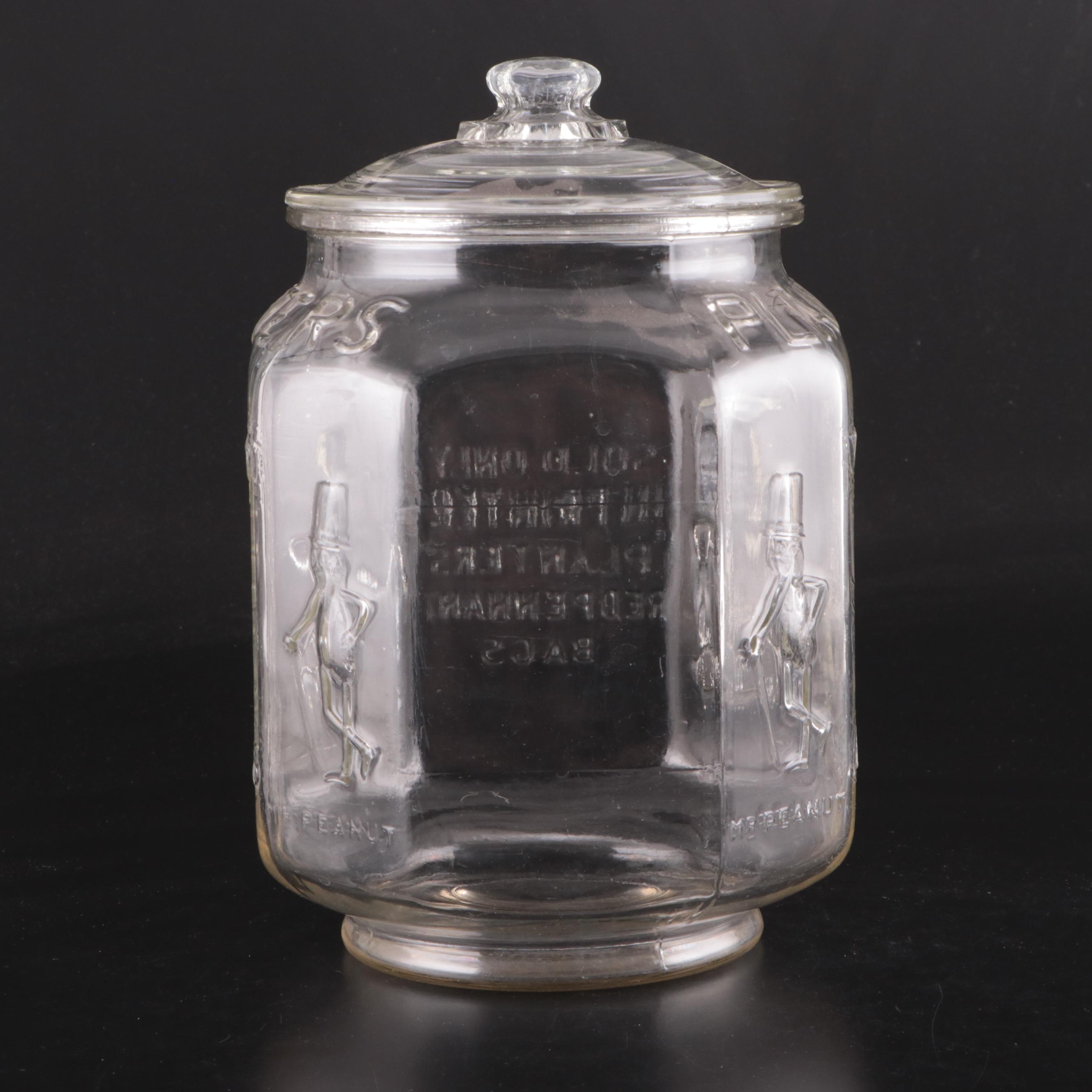 Planters Octagon Shape Glass Pennant Peanuts Lidded Jar