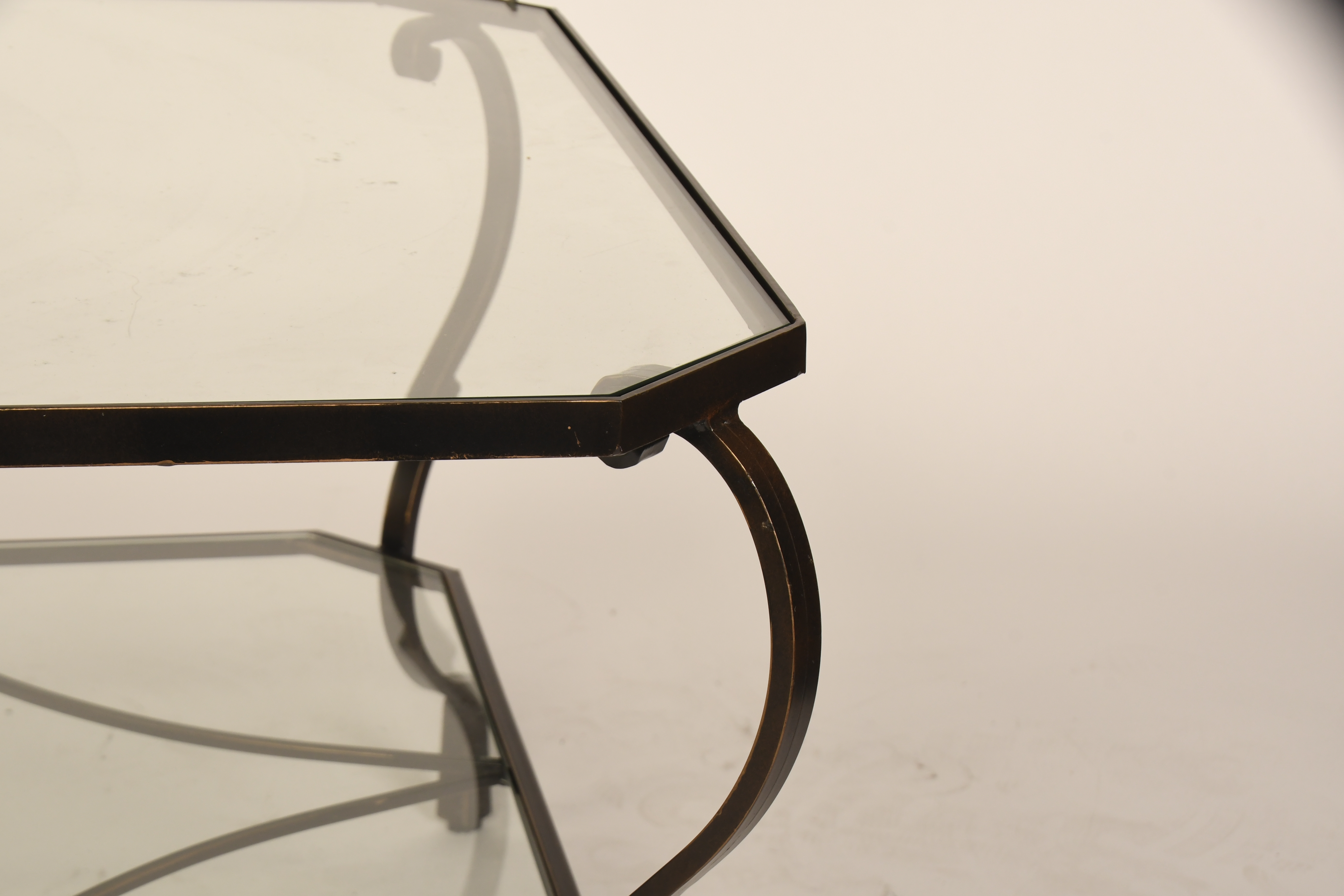 Scrolled Wrought Iron and Glass Two-Tier Coffee Table