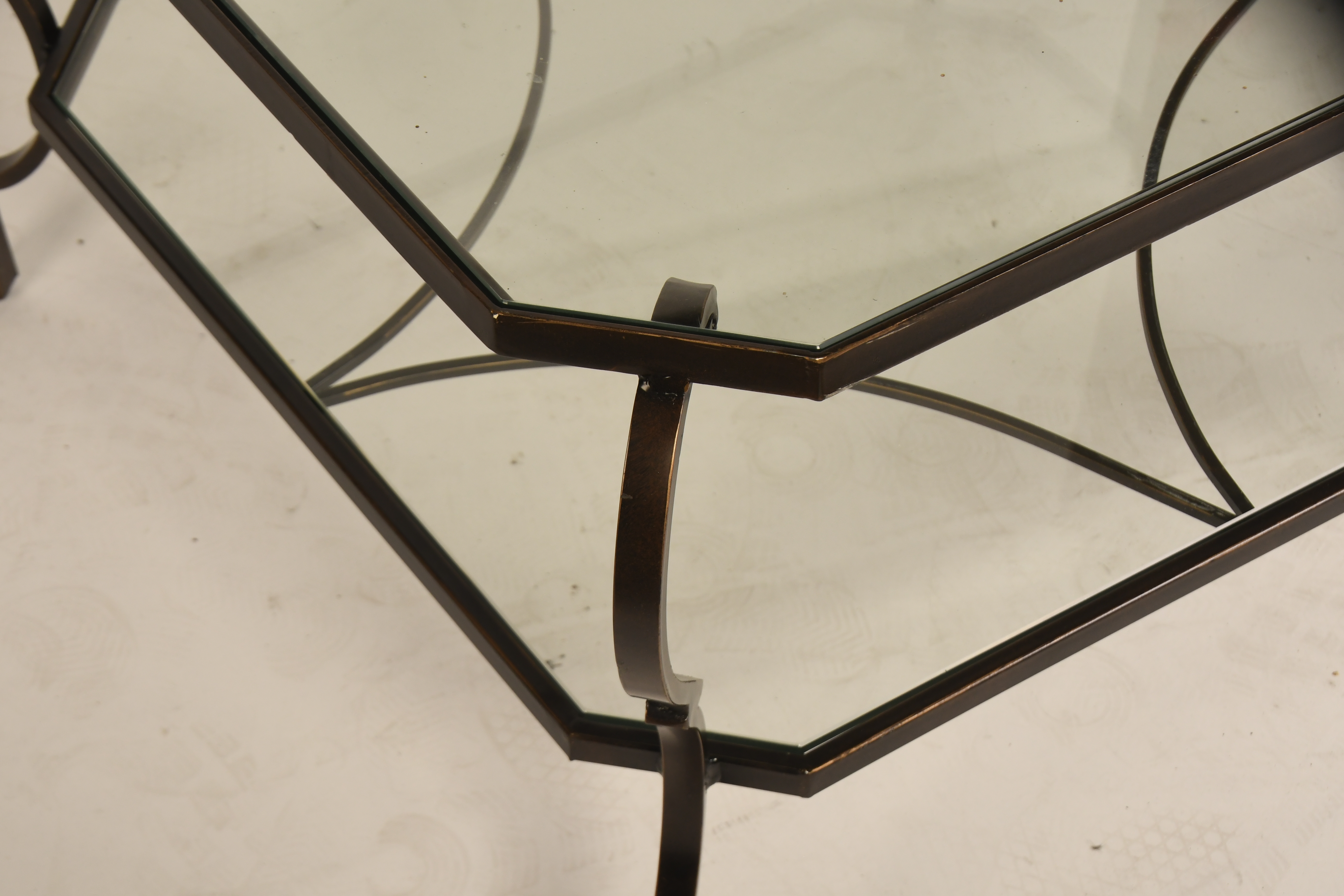 Scrolled Wrought Iron and Glass Two-Tier Coffee Table