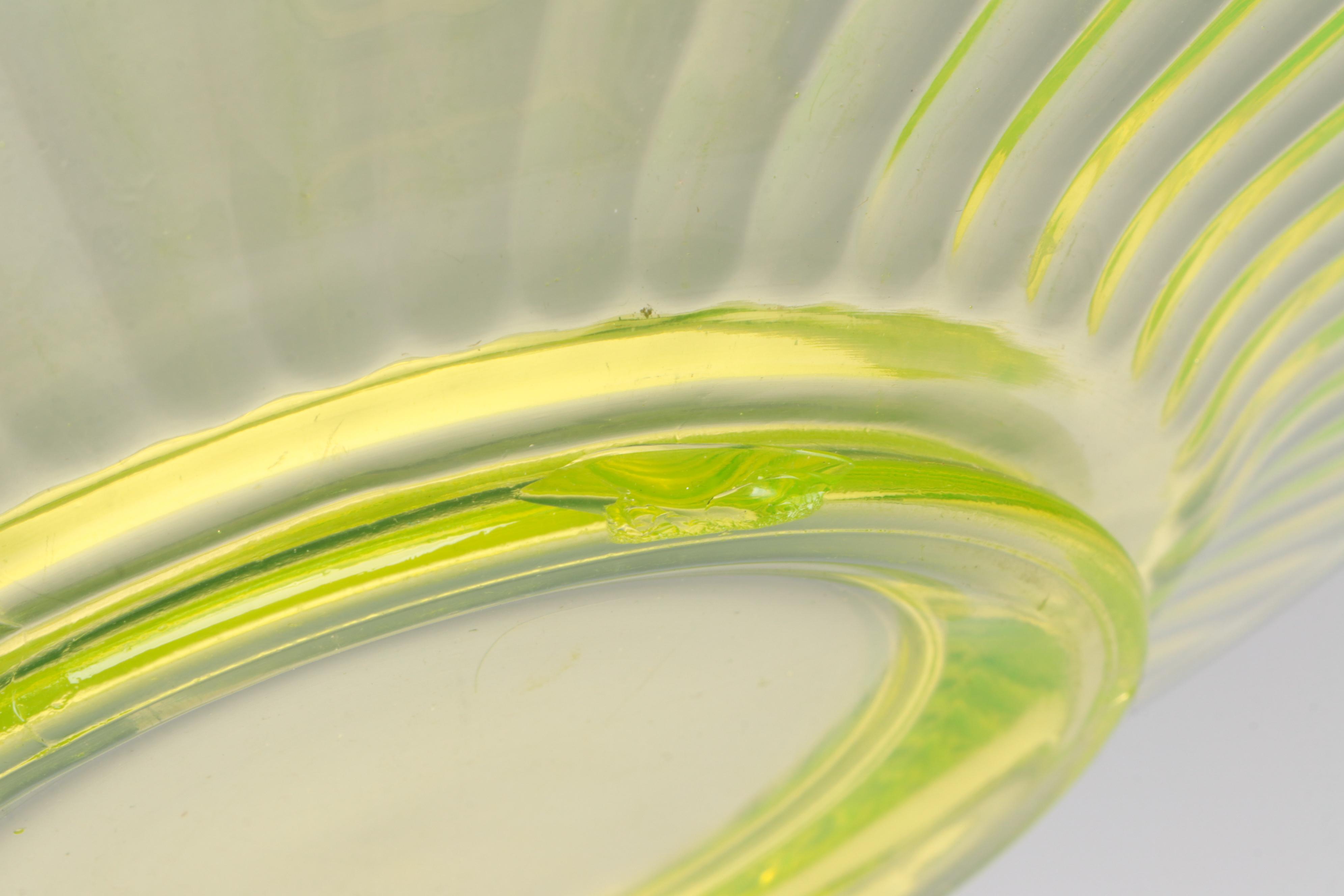 Uranium Glass Plates with Other Green Glass Ruffled Vase