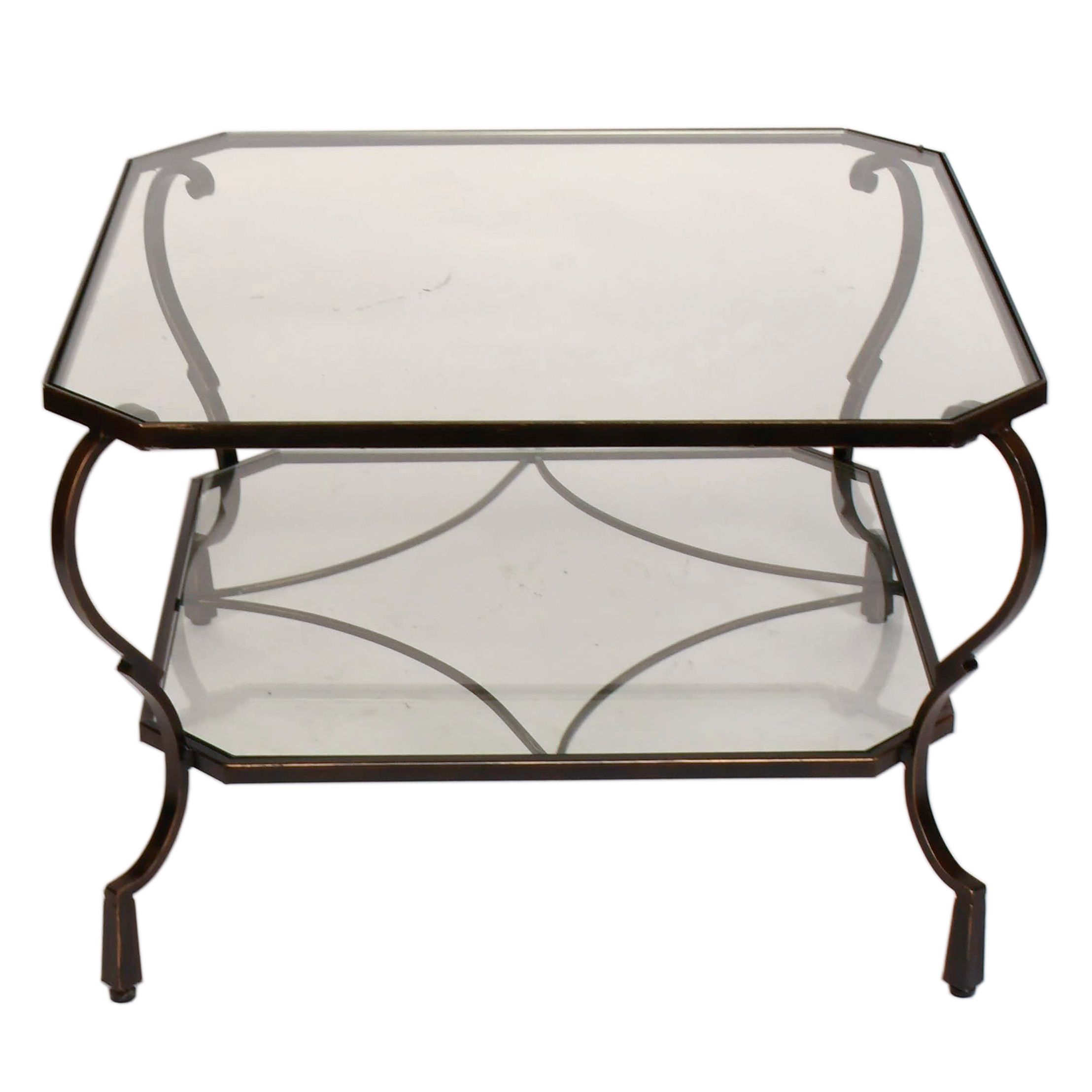 Scrolled Wrought Iron and Glass Two-Tier Coffee Table