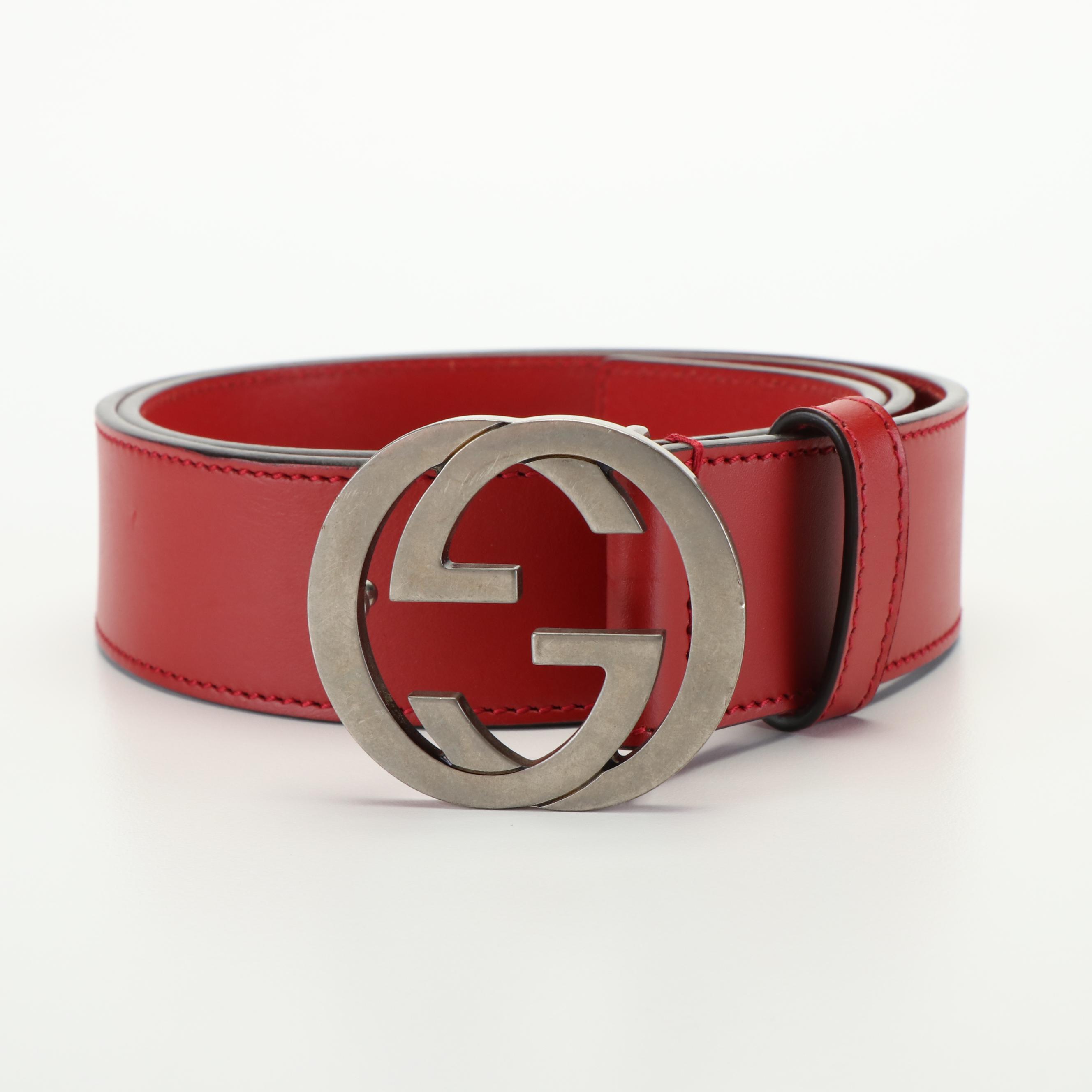Gucci Interlocking G Wide Red Leather Belt