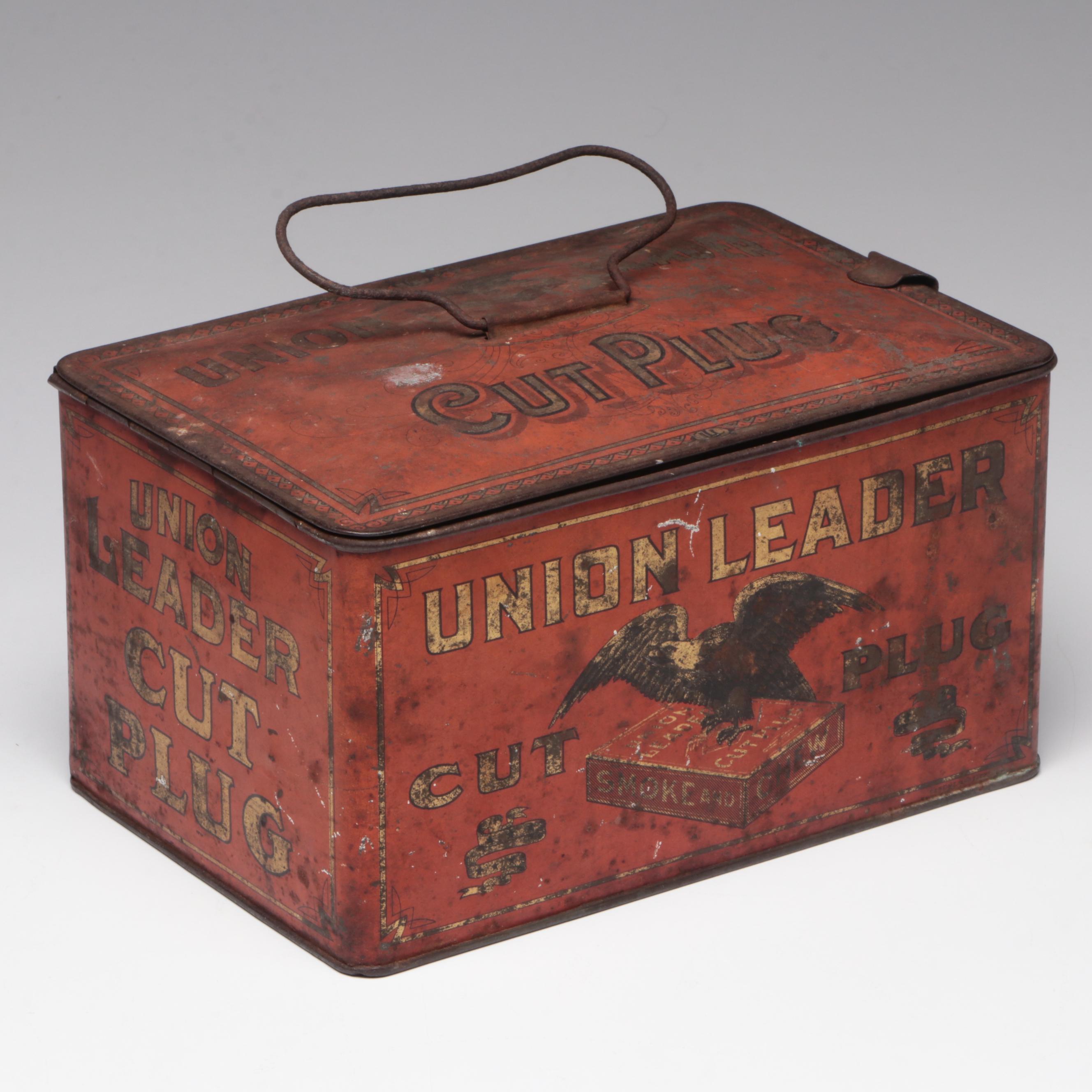 Union Leader Cut Plug Tobacco Tin with Other Mid-Century Humidor Jars