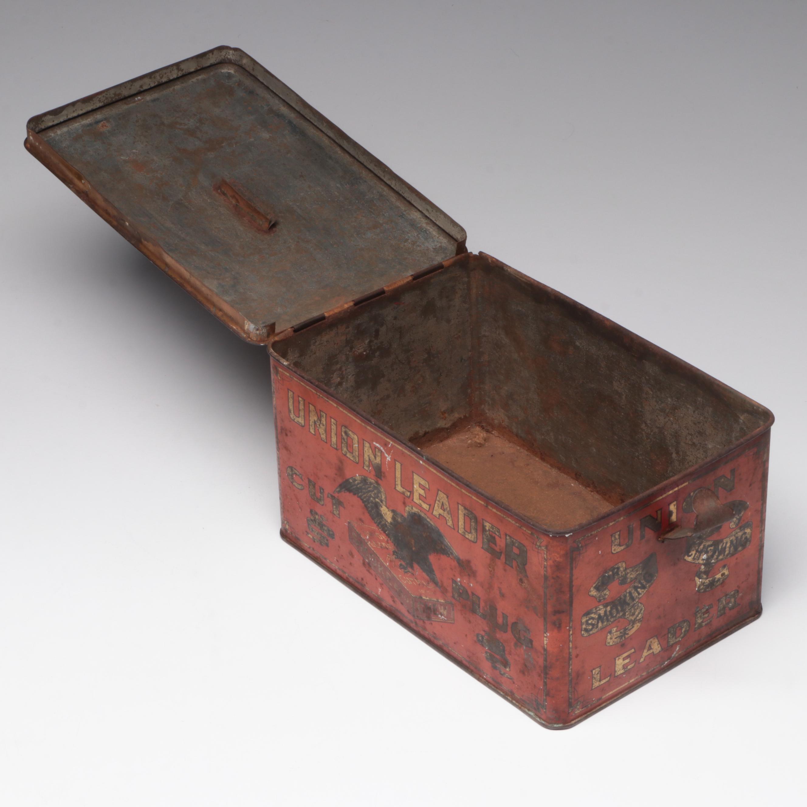 Union Leader Cut Plug Tobacco Tin with Other Mid-Century Humidor Jars