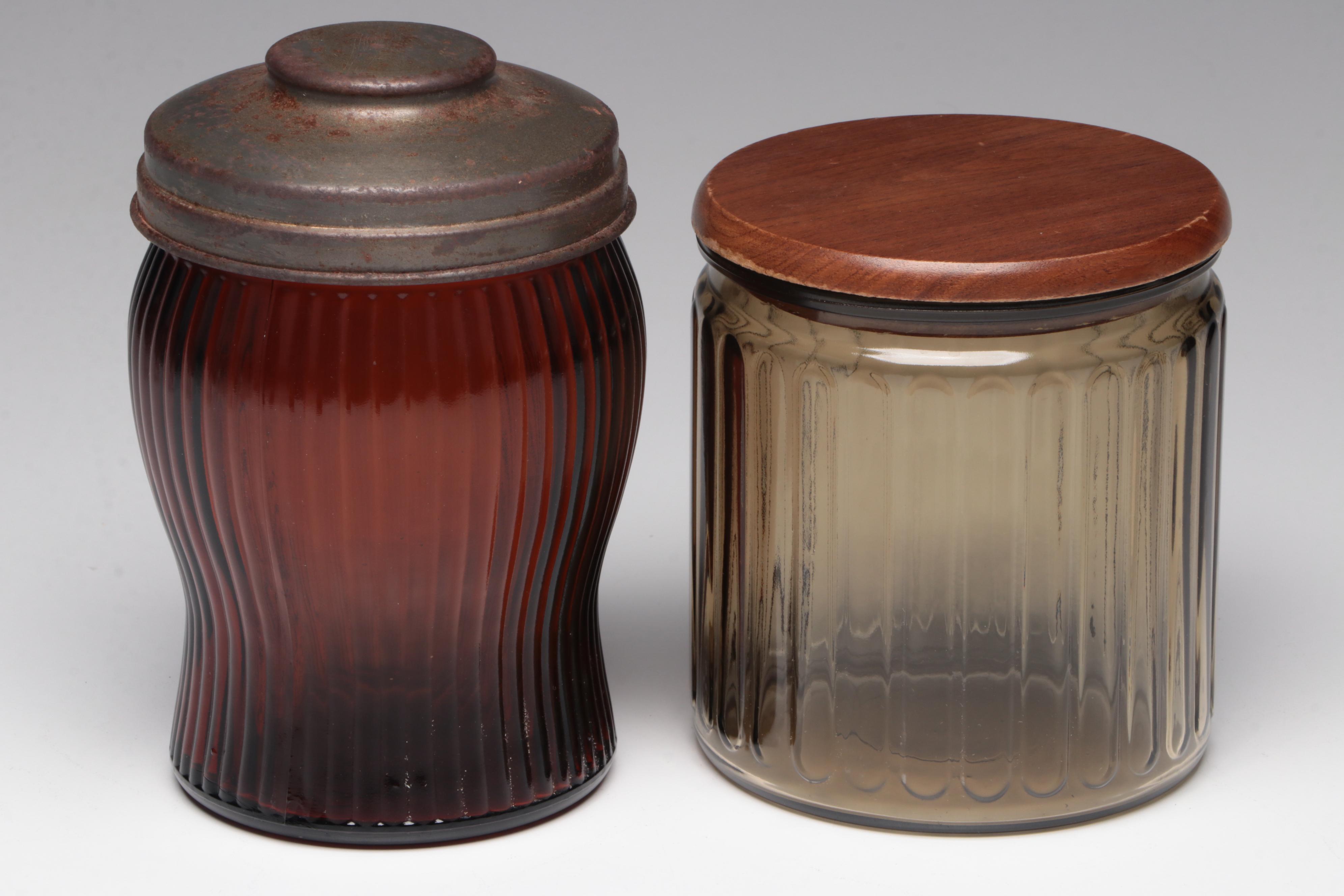 Union Leader Cut Plug Tobacco Tin with Other Mid-Century Humidor Jars