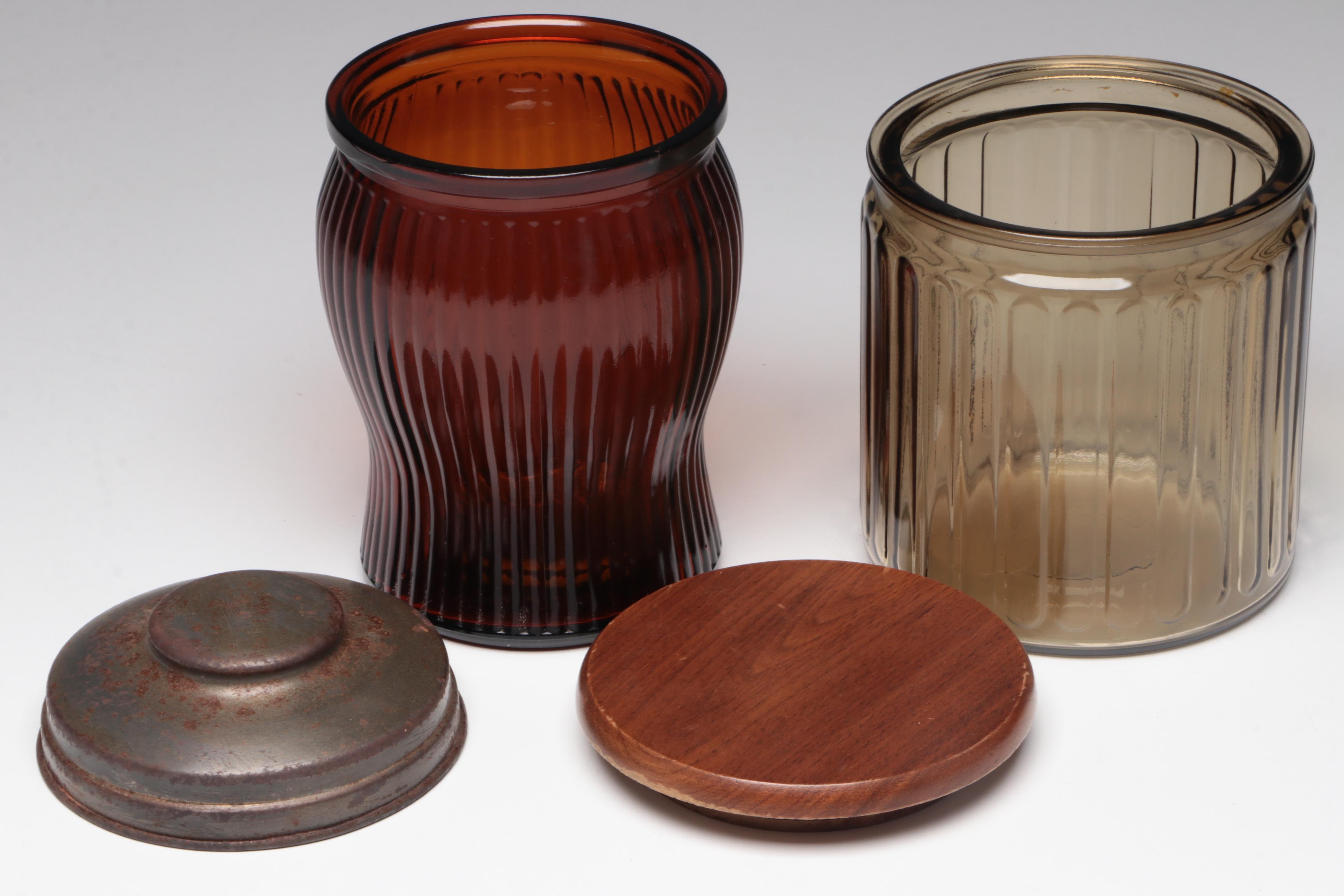 Union Leader Cut Plug Tobacco Tin with Other Mid-Century Humidor Jars