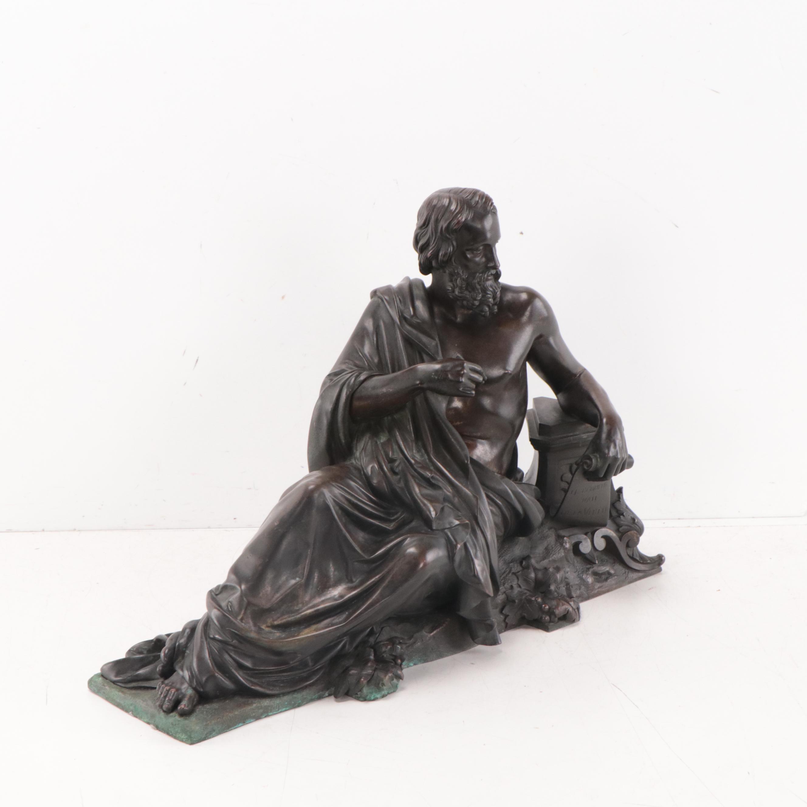 Bronze Sculpture of Reclining Philosopher "Le Bonheur Nait de la Vertu"