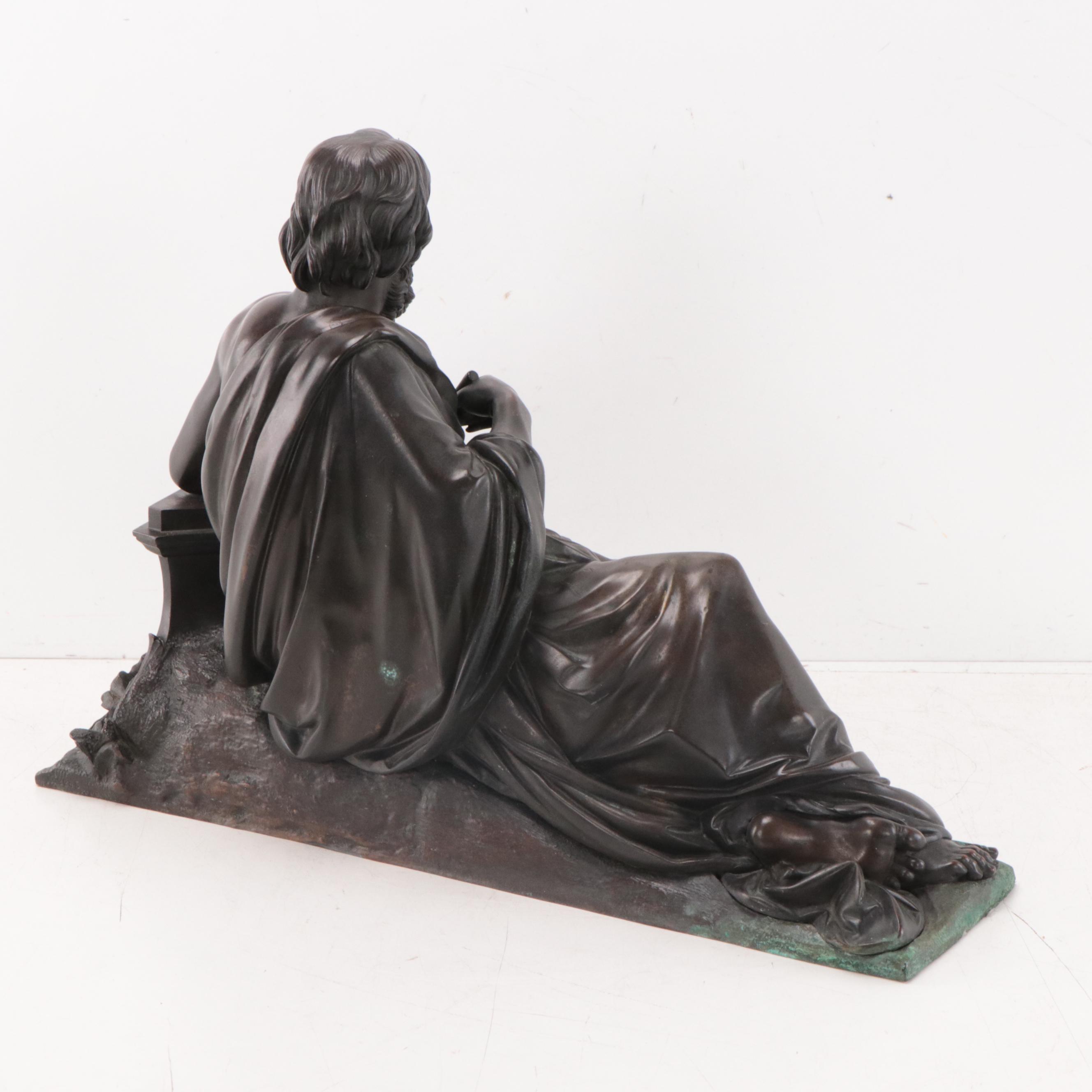 Bronze Sculpture of Reclining Philosopher "Le Bonheur Nait de la Vertu"