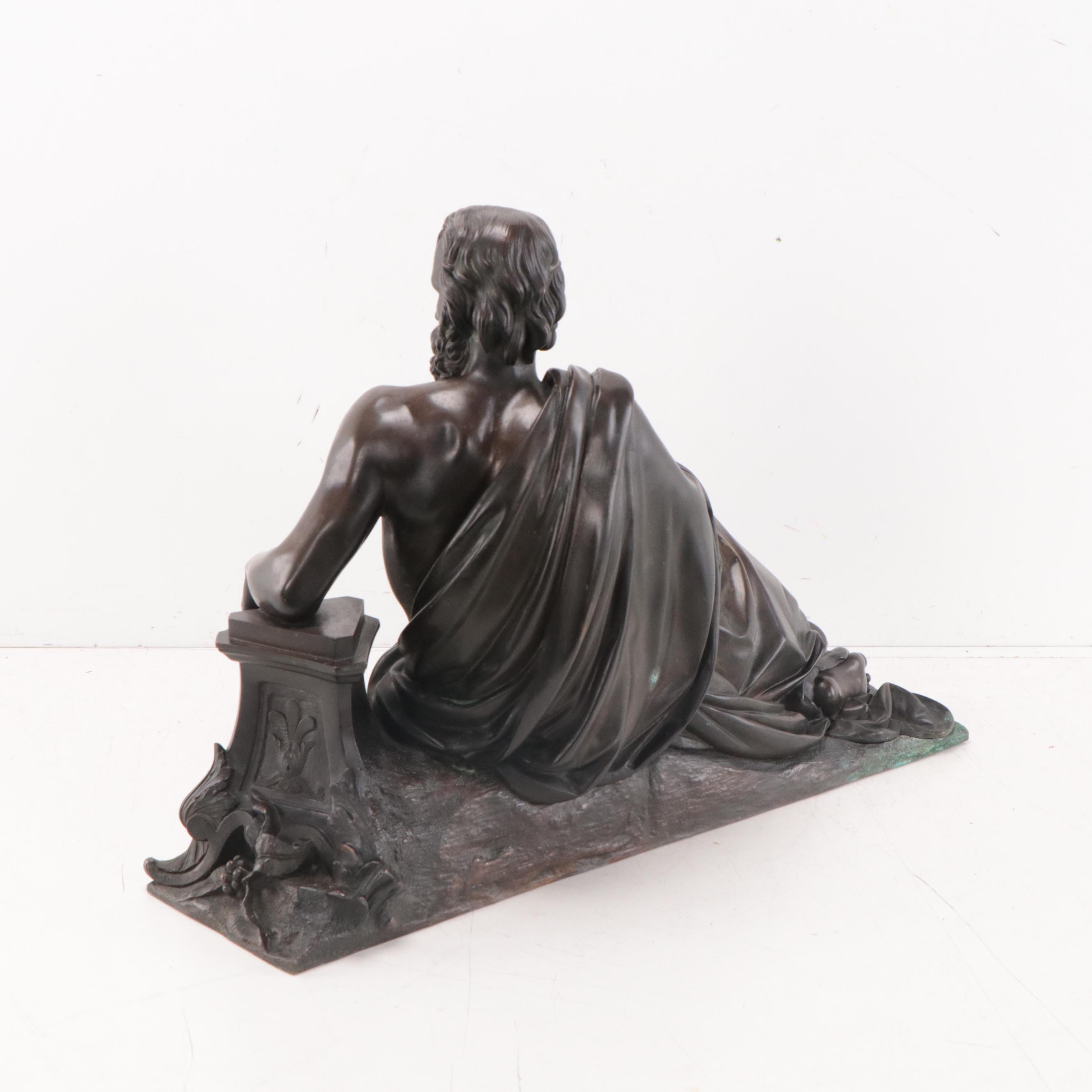 Bronze Sculpture of Reclining Philosopher "Le Bonheur Nait de la Vertu"