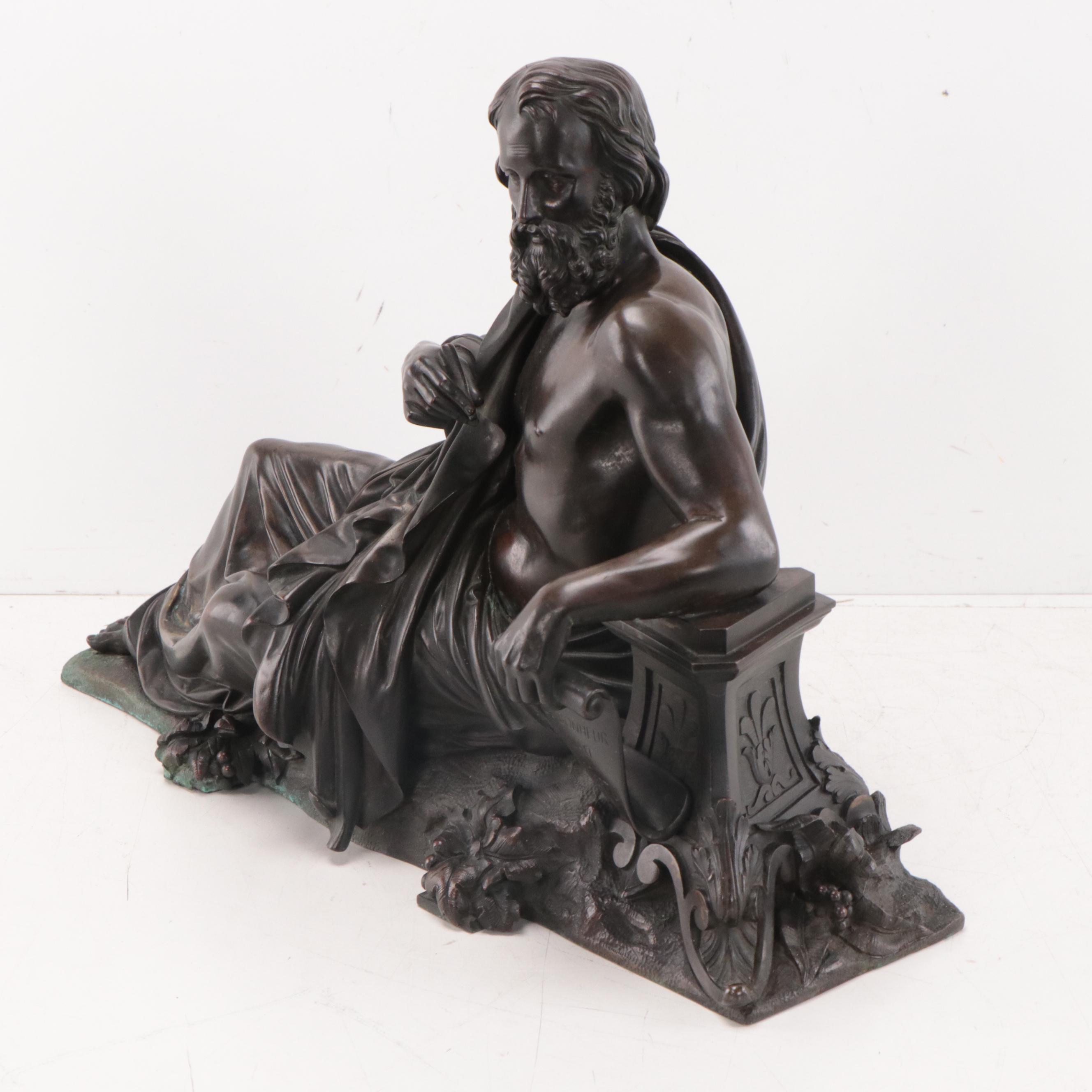 Bronze Sculpture of Reclining Philosopher "Le Bonheur Nait de la Vertu"