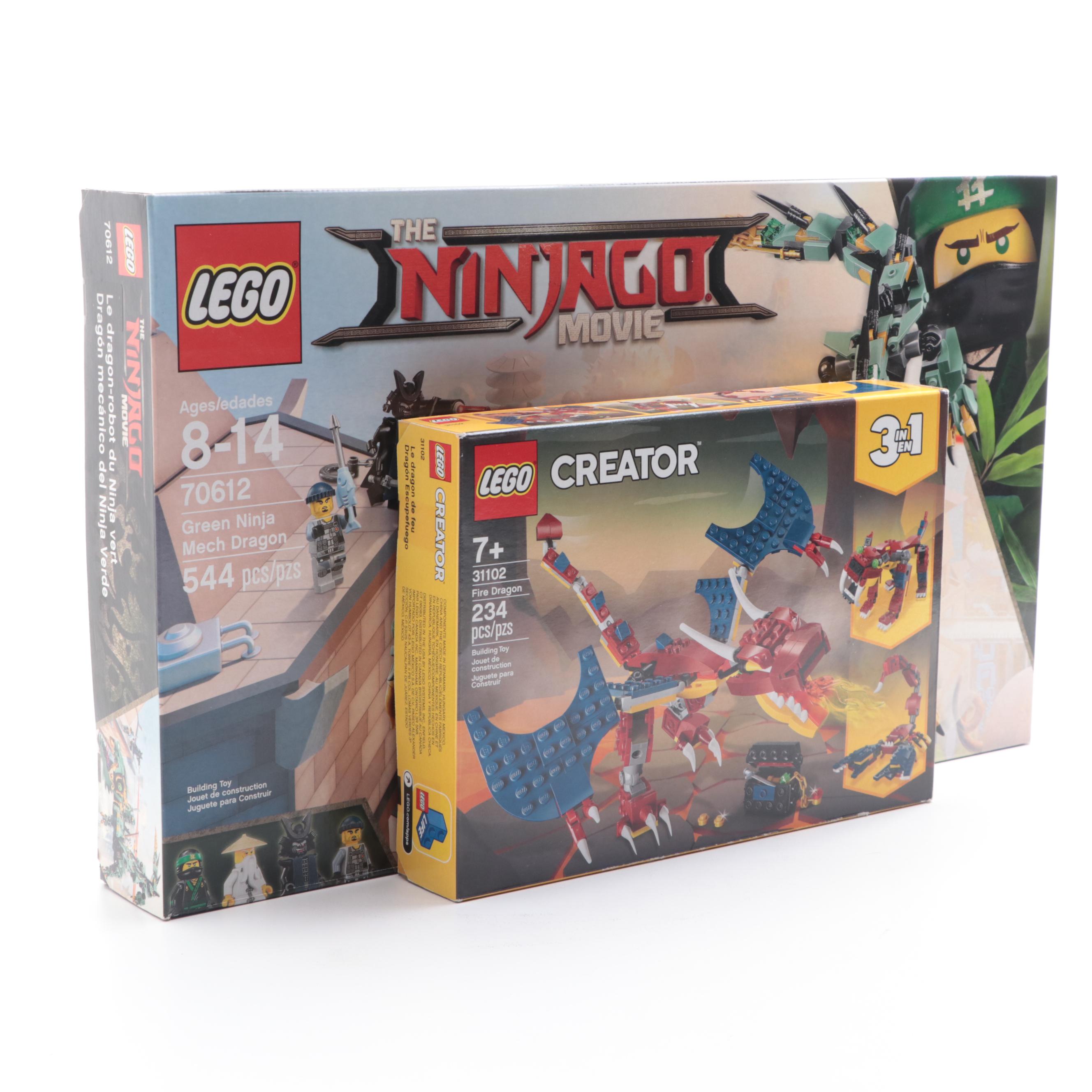 LEGO Ninjago Green Ninja Mech Dragon and LEGO 3 in 1 Fire Dragon Play Sets
