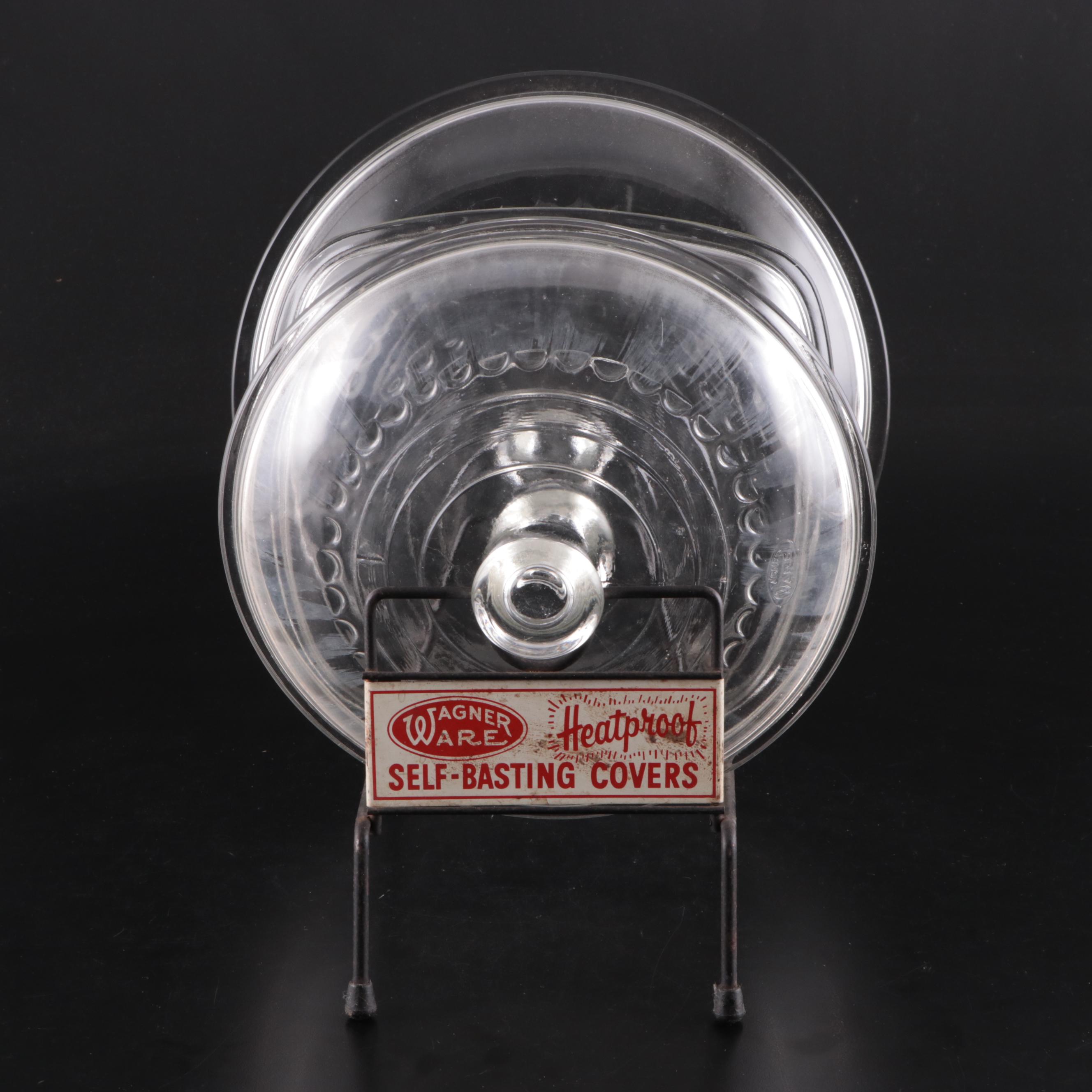 Wagner Ware Glass Pot Lids with Organizer, Mid-20th Century