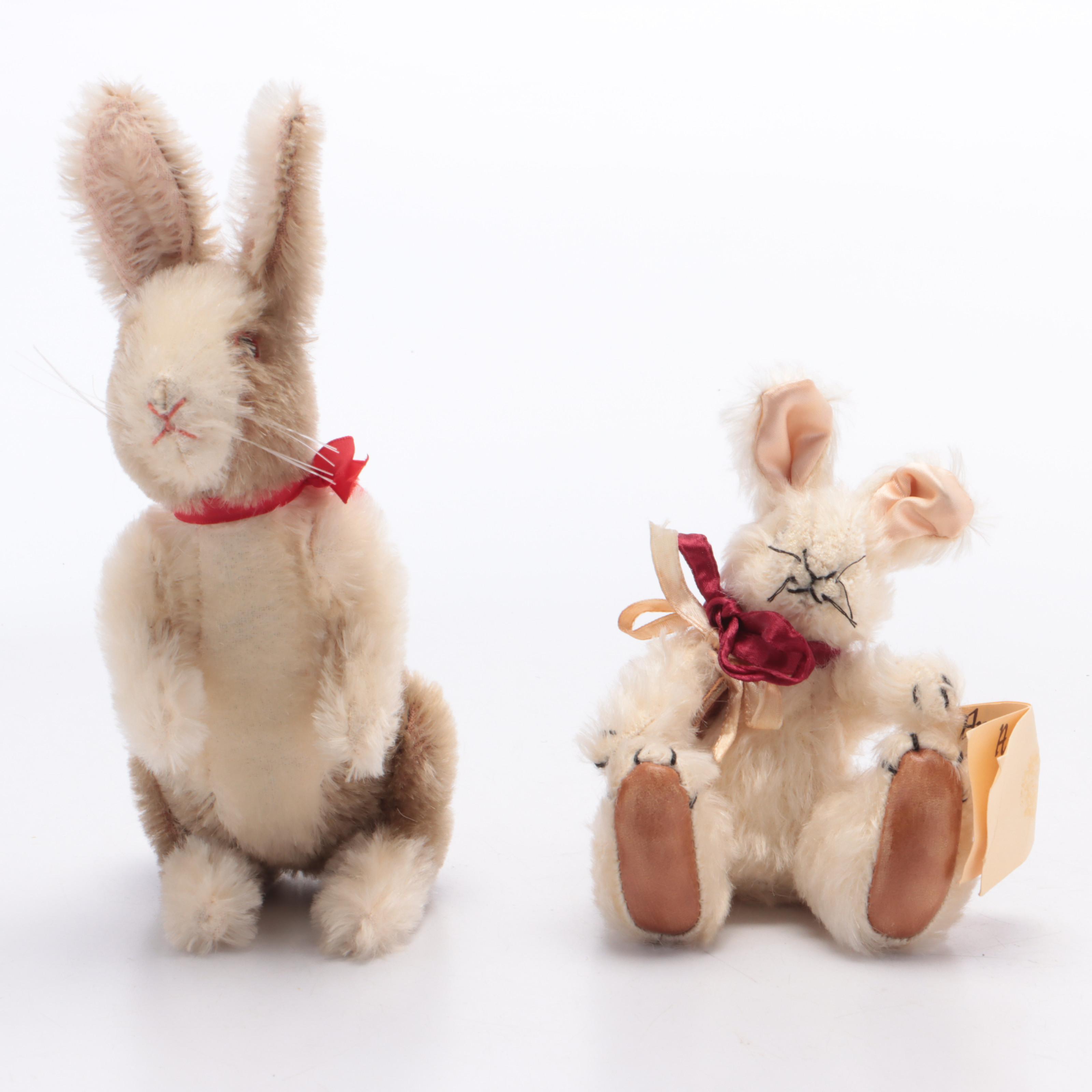 Steiff "Schnuffy Bear" Teddy Bear with Other Stuffed Rabbit Figures, 1980s