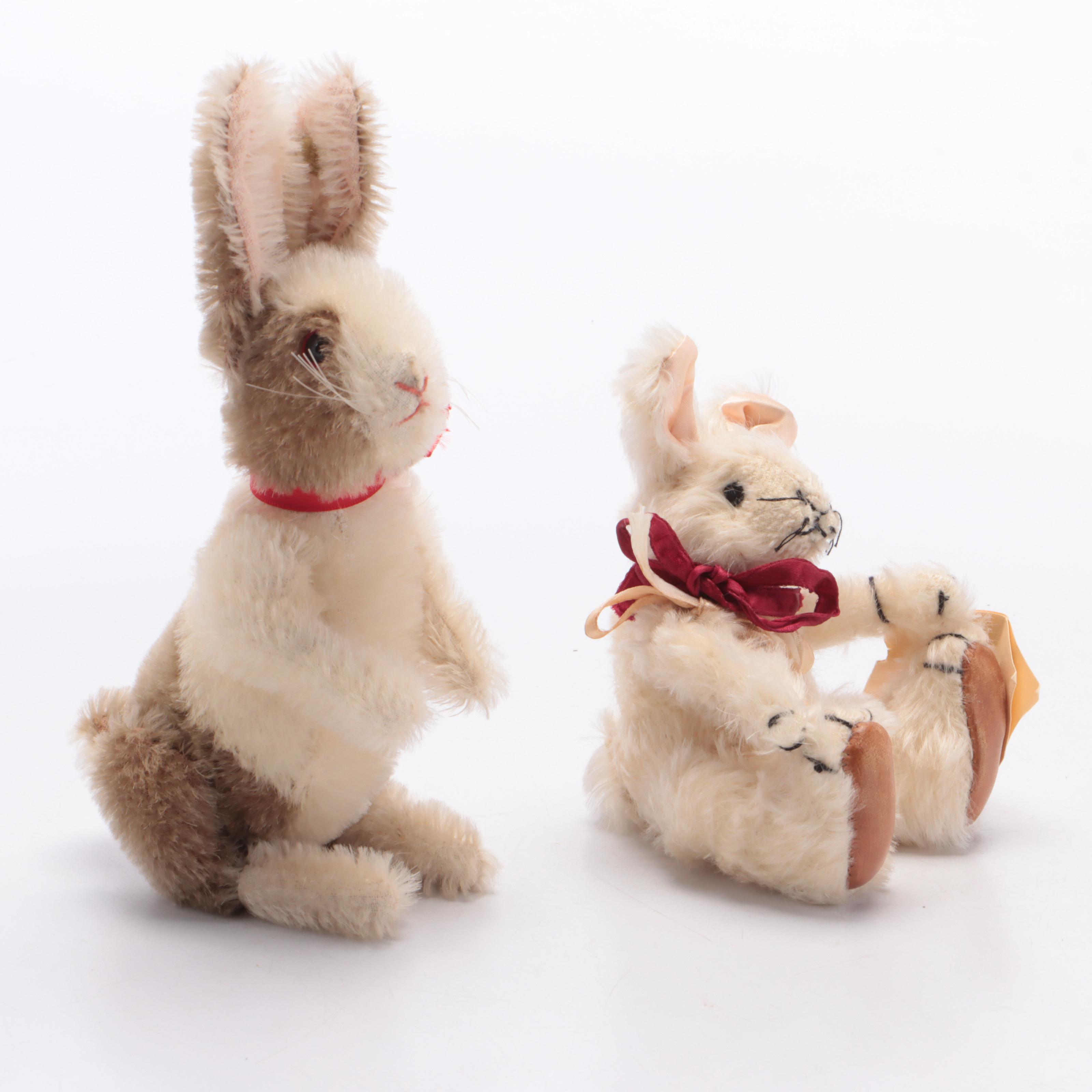 Steiff "Schnuffy Bear" Teddy Bear with Other Stuffed Rabbit Figures, 1980s