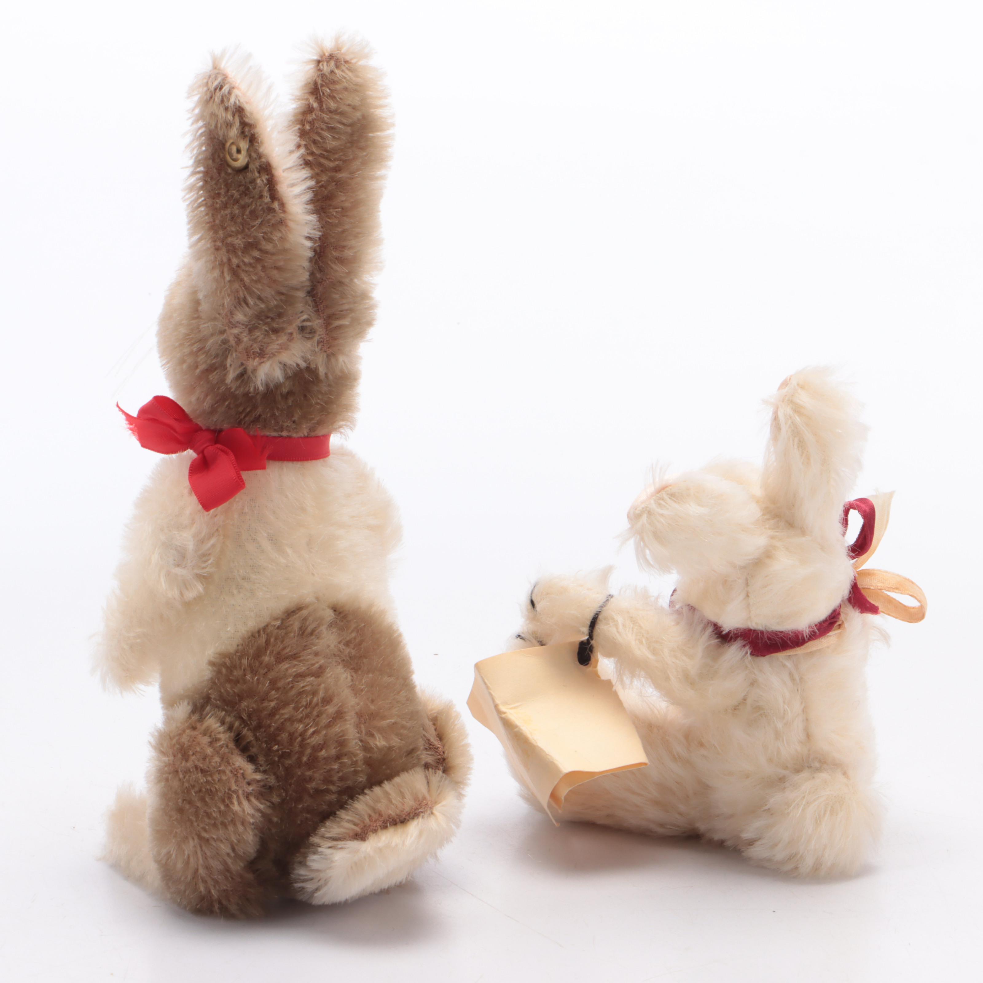 Steiff "Schnuffy Bear" Teddy Bear with Other Stuffed Rabbit Figures, 1980s