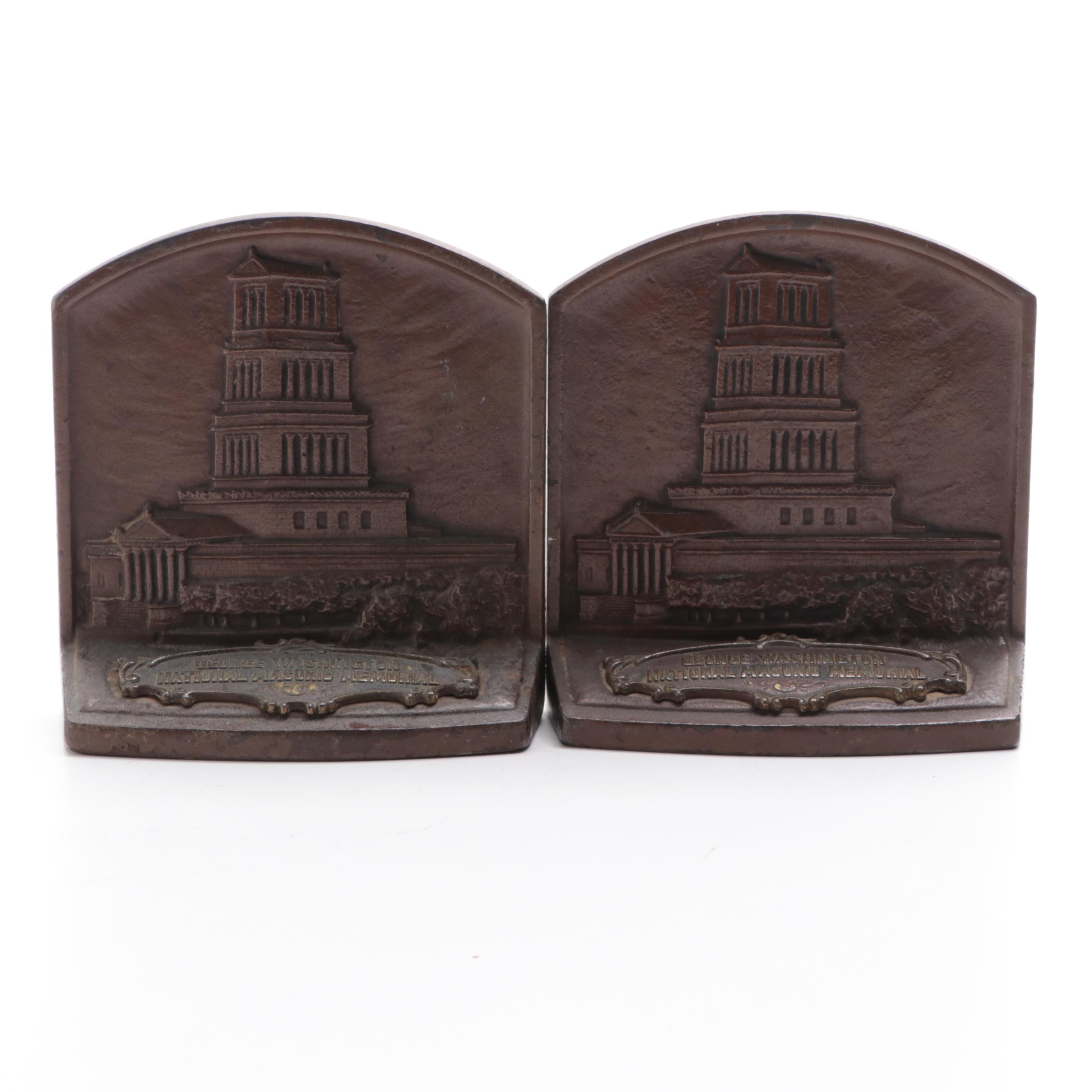 Pair of Cast Iron "George Washington National Masonic Memorial" Bookends