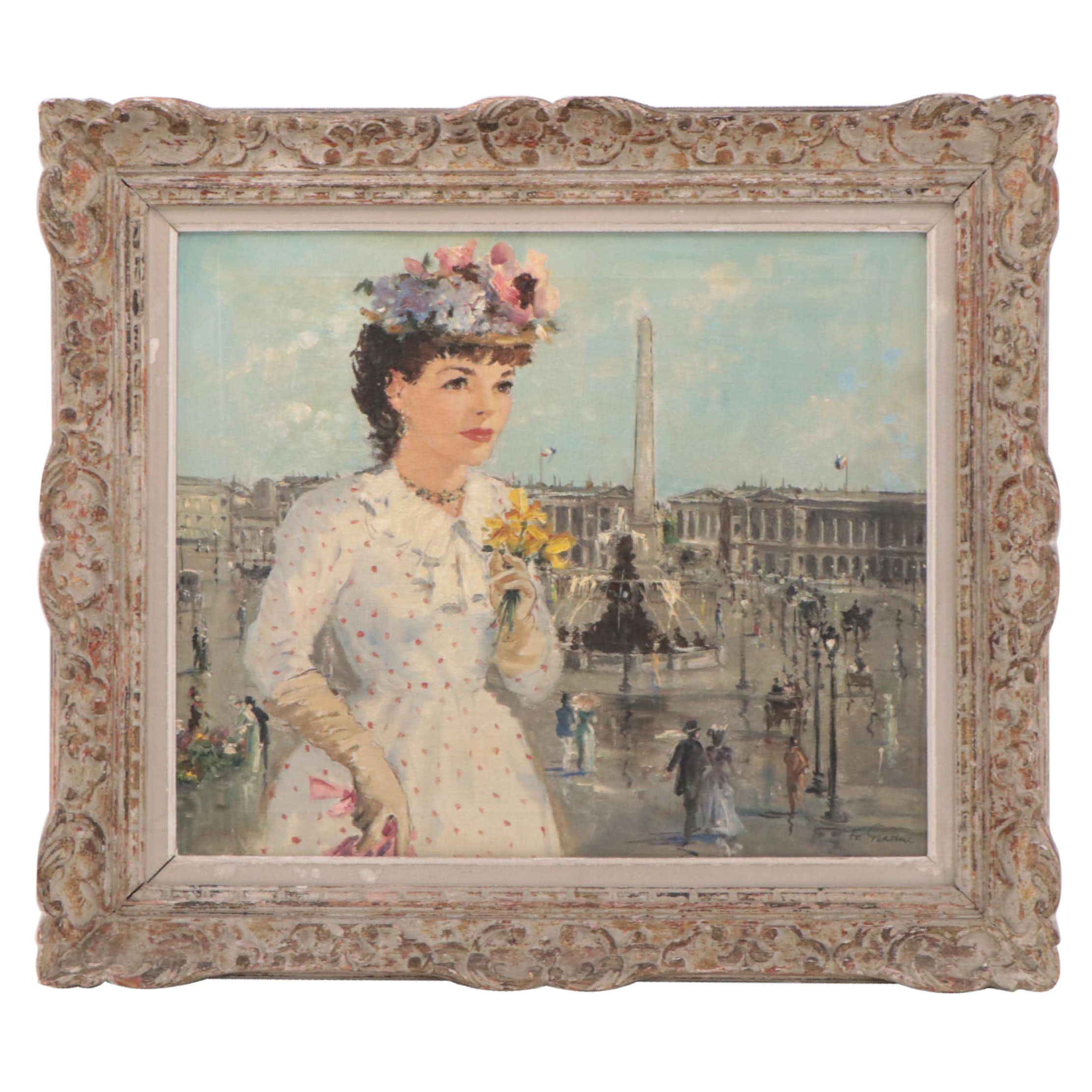 François Gérôme Oil Painting of Woman in Parisian Landscape