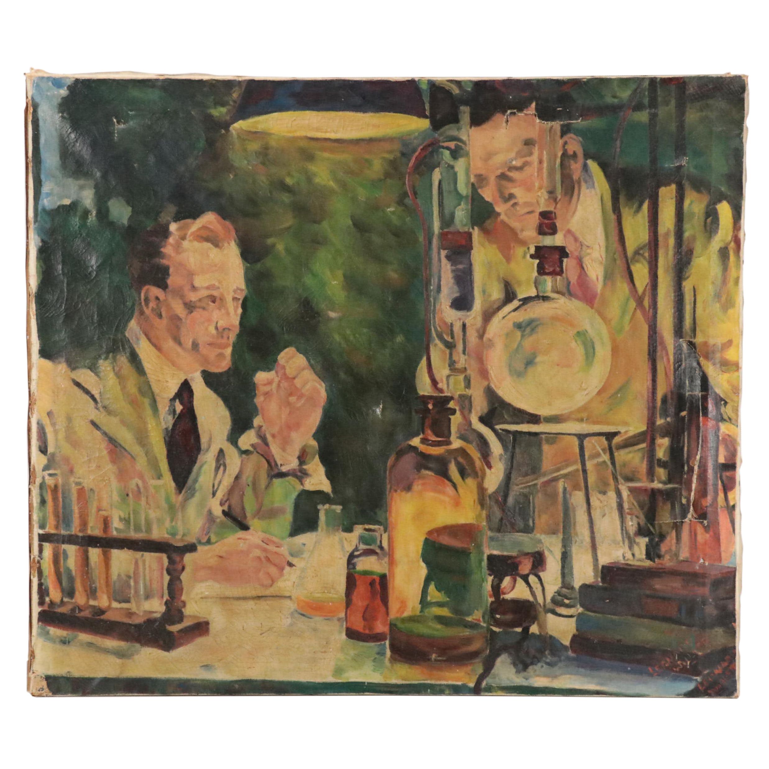 Leonard Willette Oil Painting of Chemists in Lab