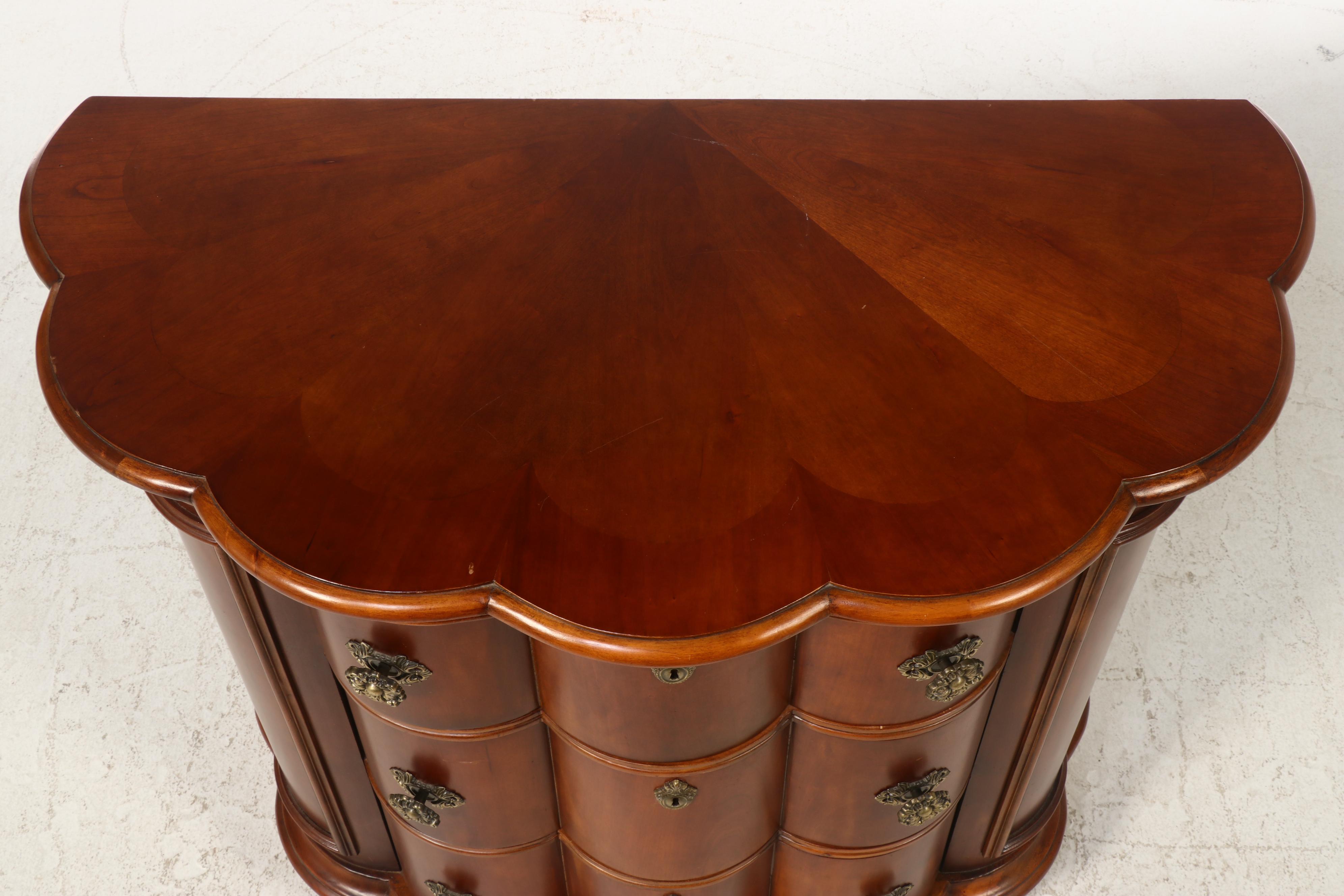 Pulaski Furniture "Edwardian" Cherrywood and Birch Three-Drawer Demilune Chest