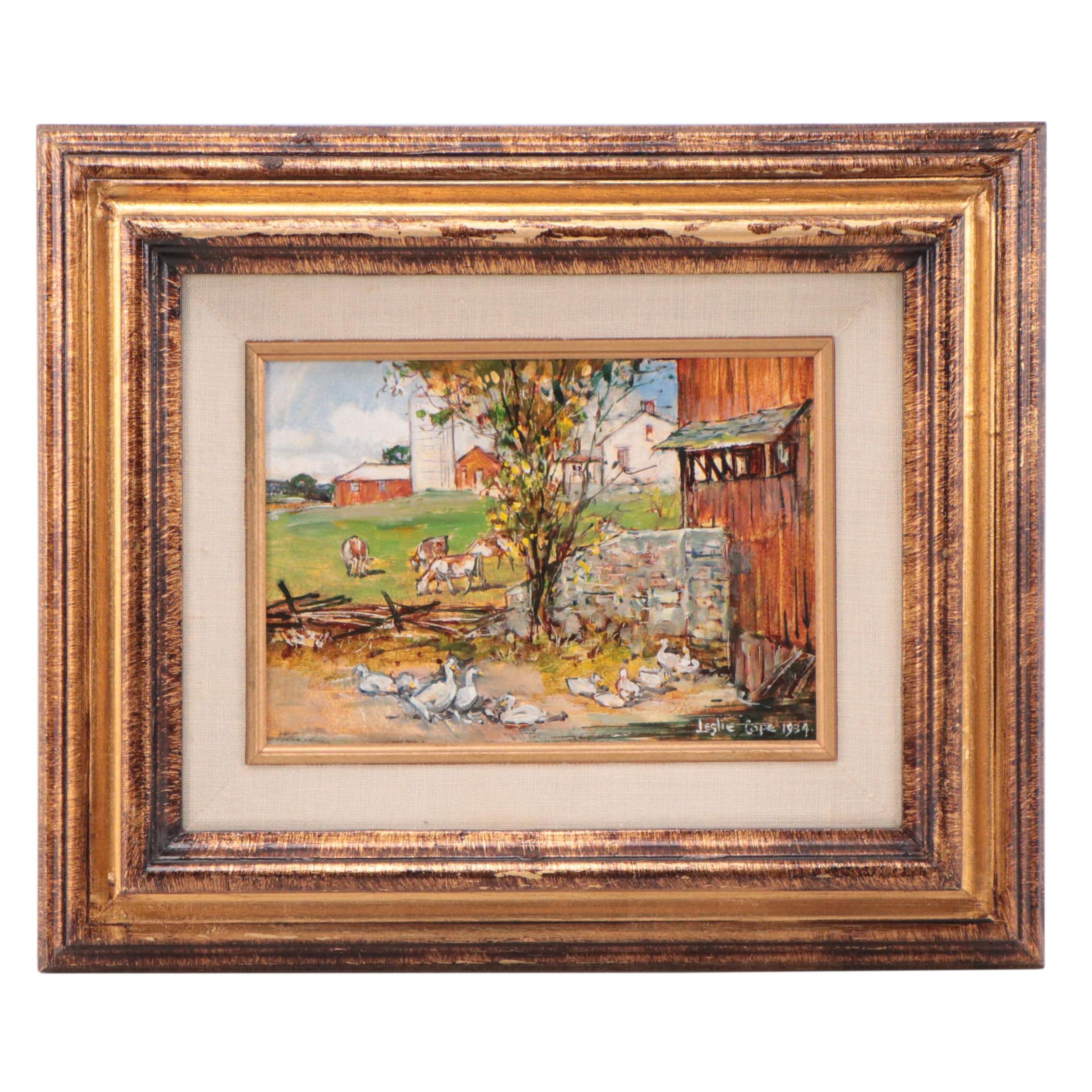 Leslie Cope Pastoral Oil Painting "An Afternoon Siesta," 1984