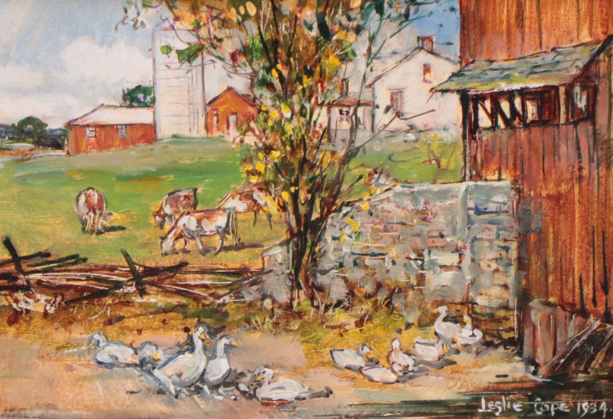 Leslie Cope Pastoral Oil Painting "An Afternoon Siesta," 1984