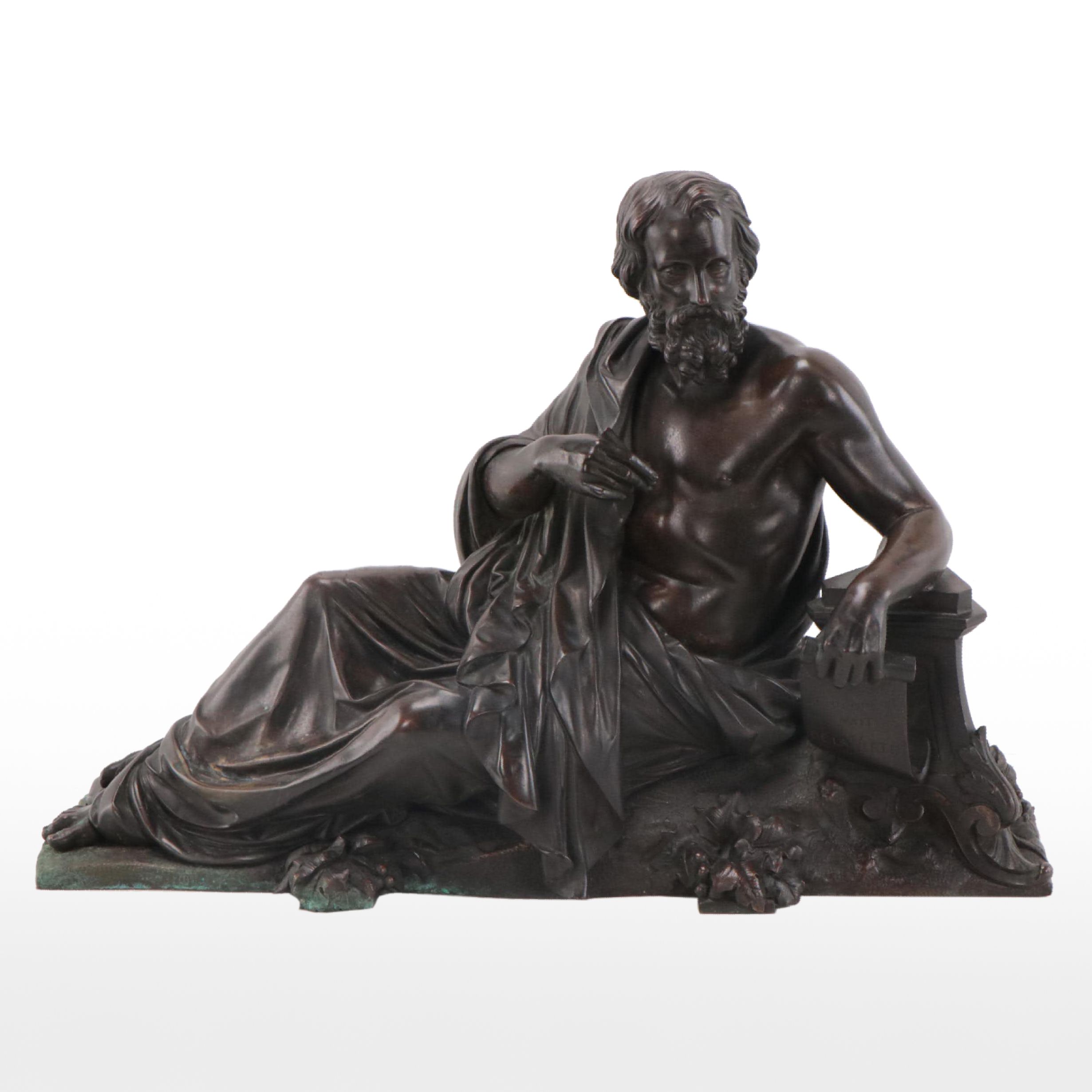 Bronze Sculpture of Reclining Philosopher "Le Bonheur Nait de la Vertu"
