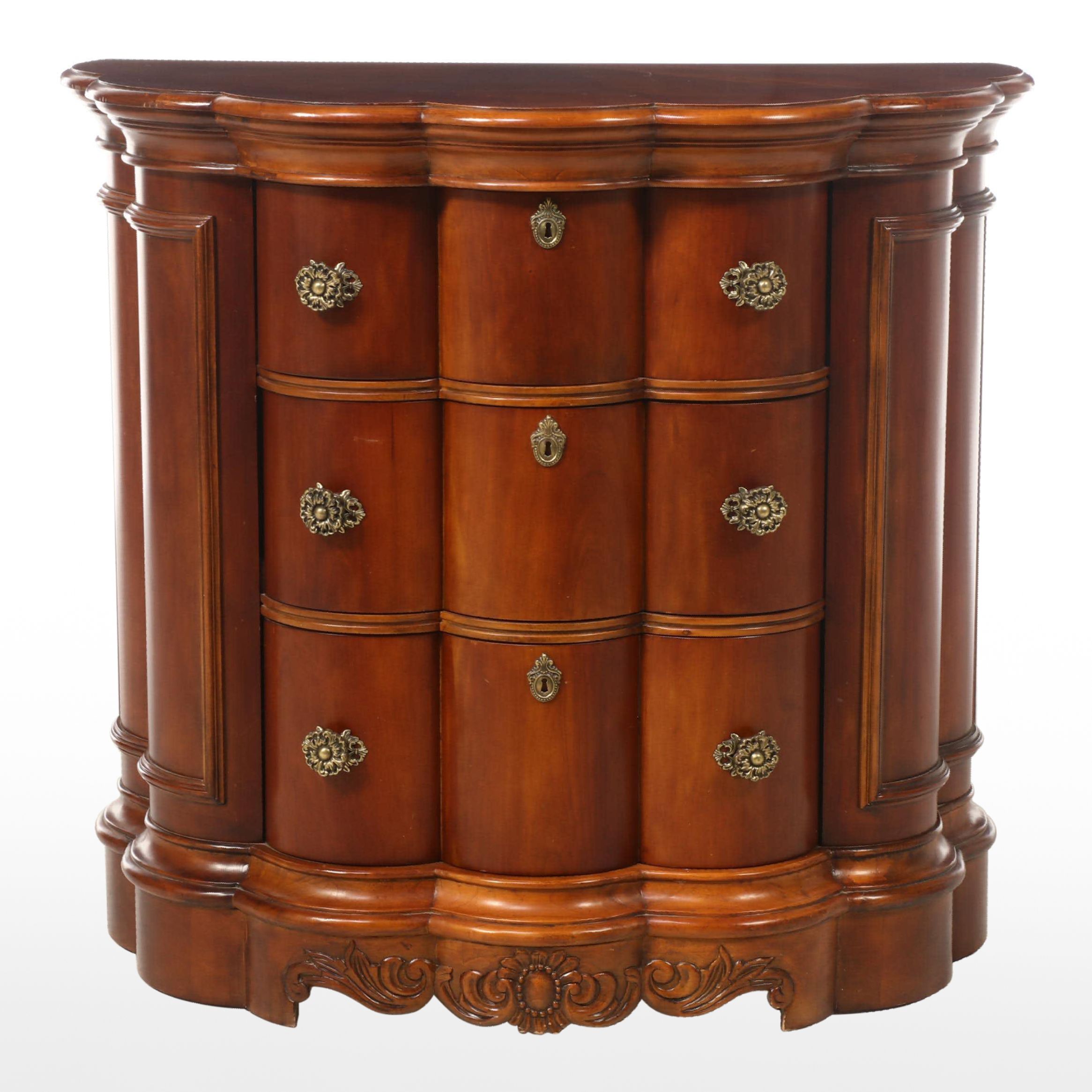 Pulaski Furniture "Edwardian" Cherrywood and Birch Three-Drawer Demilune Chest