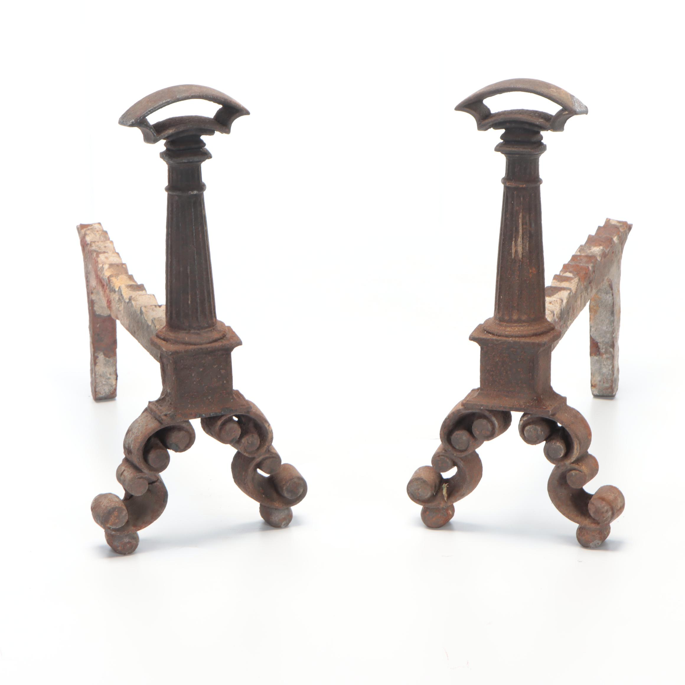 Cast Iron Spanish Baroque Style Andirons EBTH