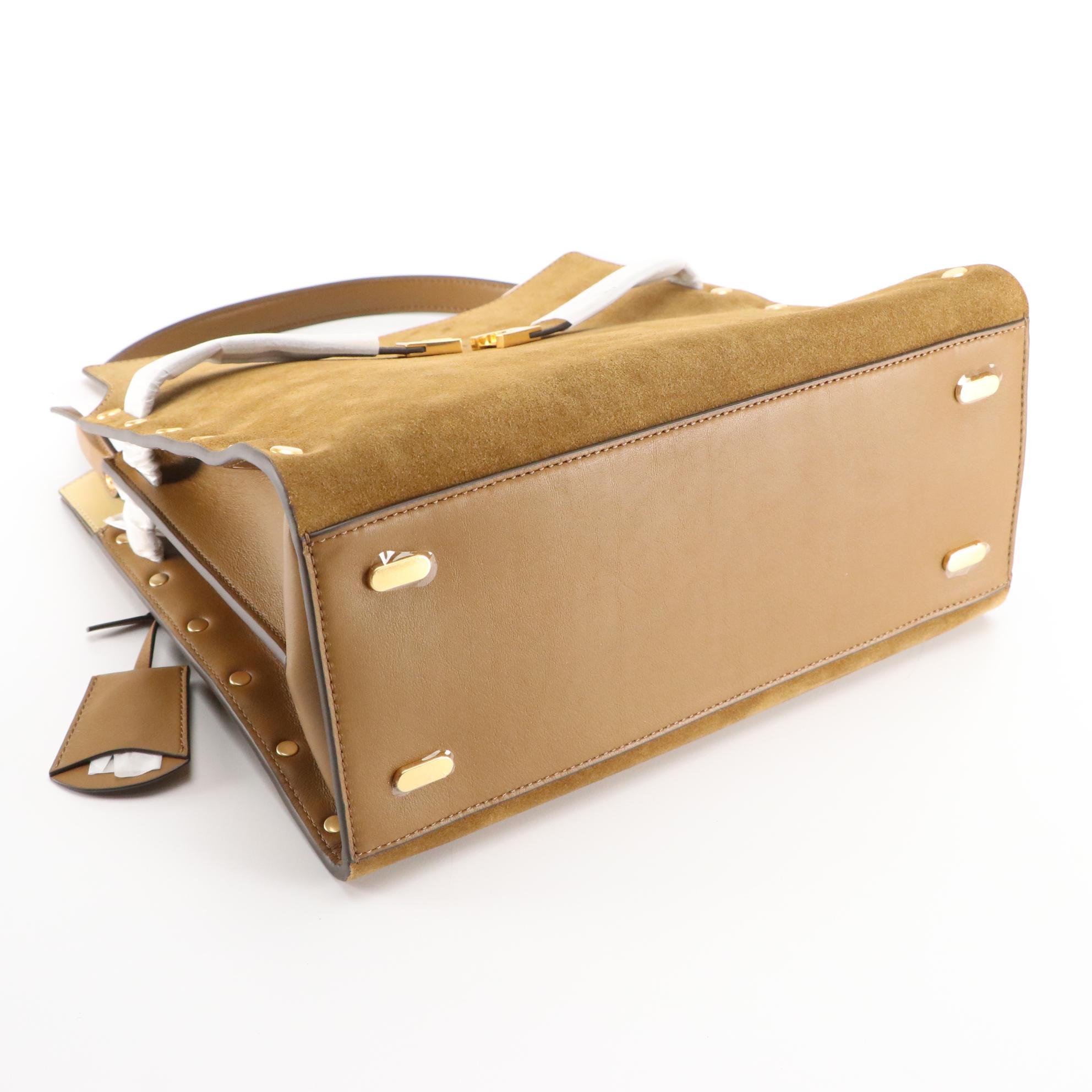 Tory Burch Lee Radziwill Coffee Suede Studded Two-Way Handbag, New With Tags