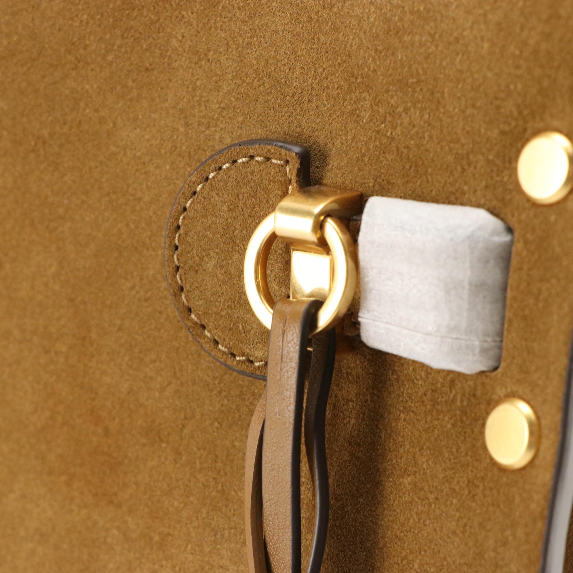 Tory Burch Lee Radziwill Coffee Suede Studded Two-Way Handbag, New With Tags