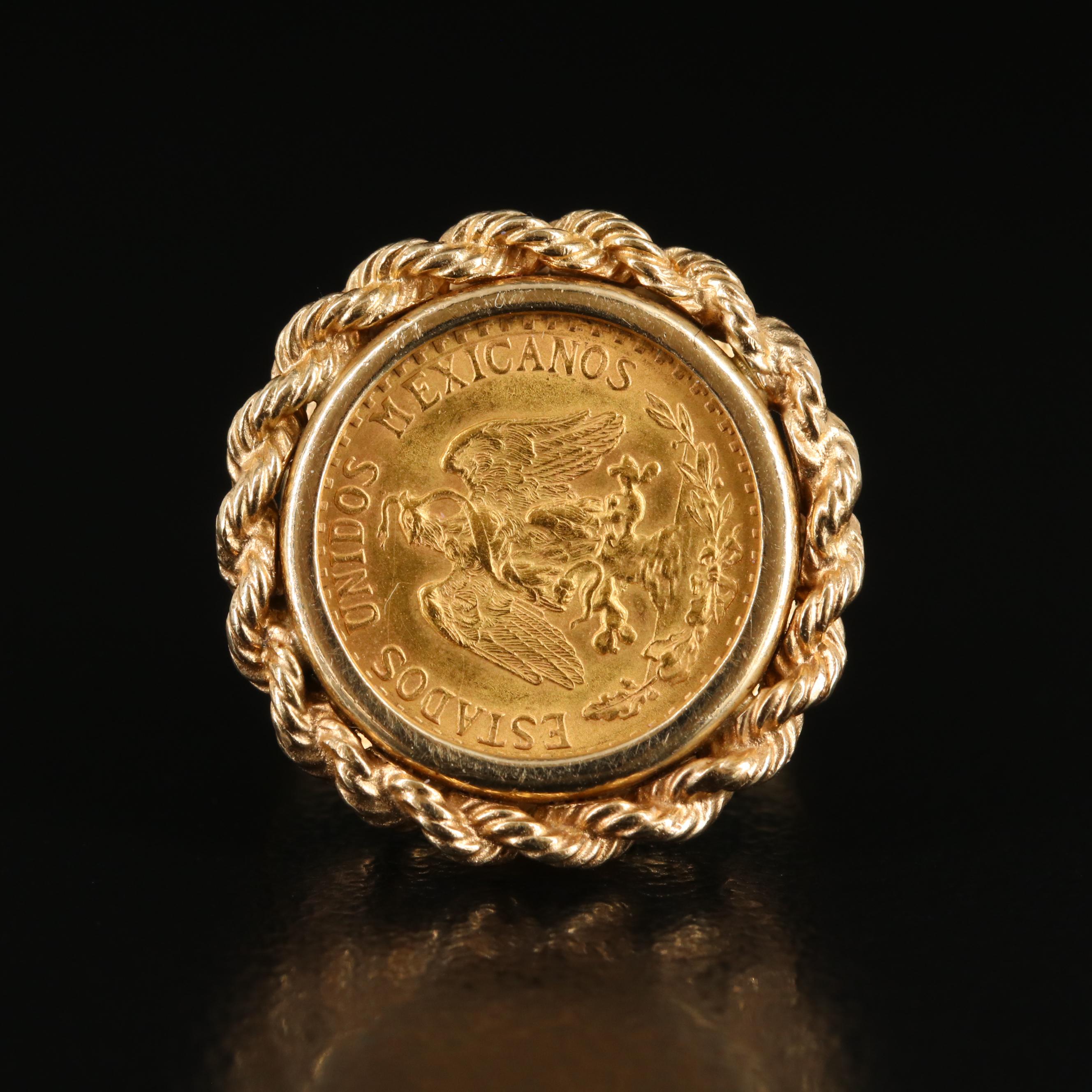 14K Ring with 1945 Mexican Dos Pesos Gold Coin