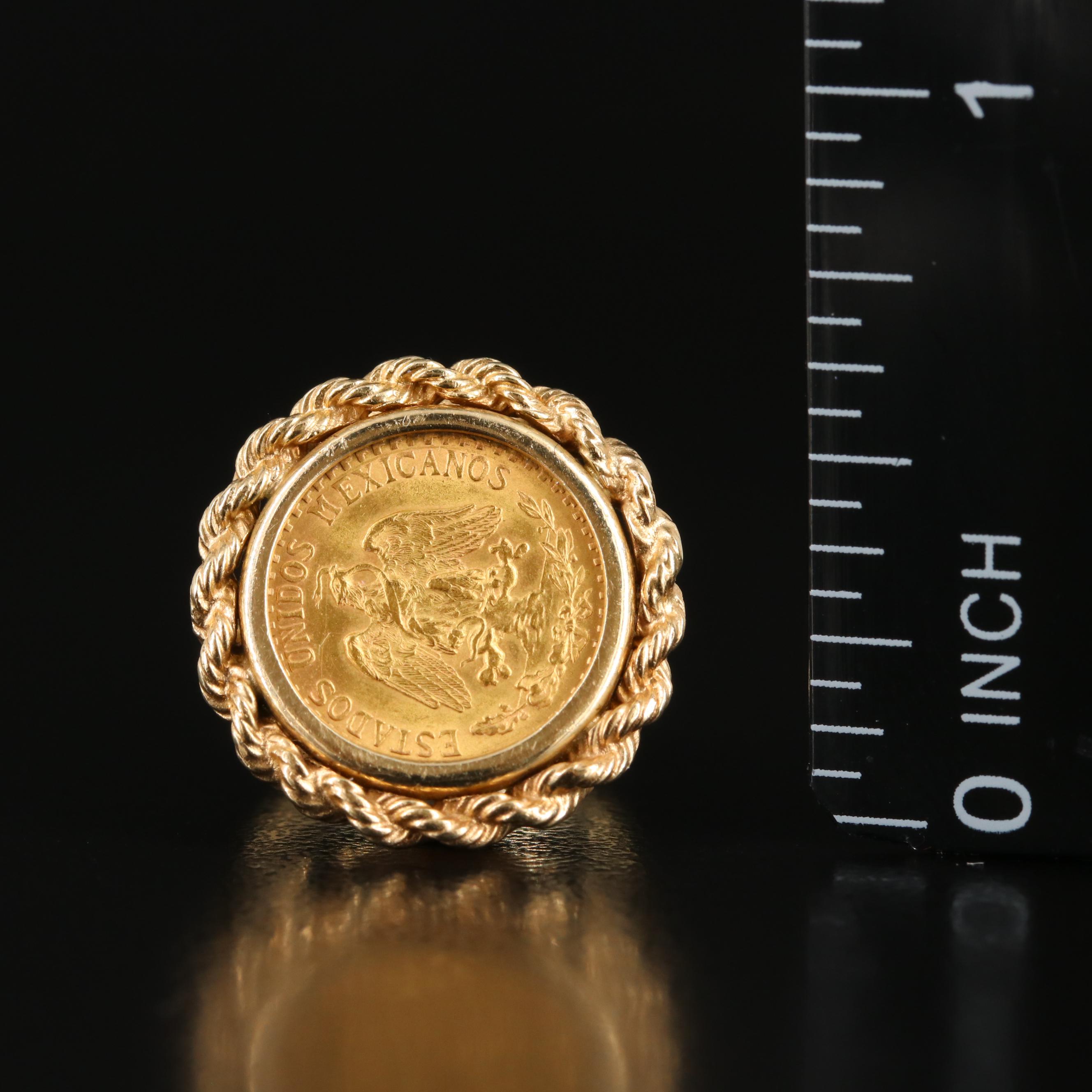 14K Ring with 1945 Mexican Dos Pesos Gold Coin