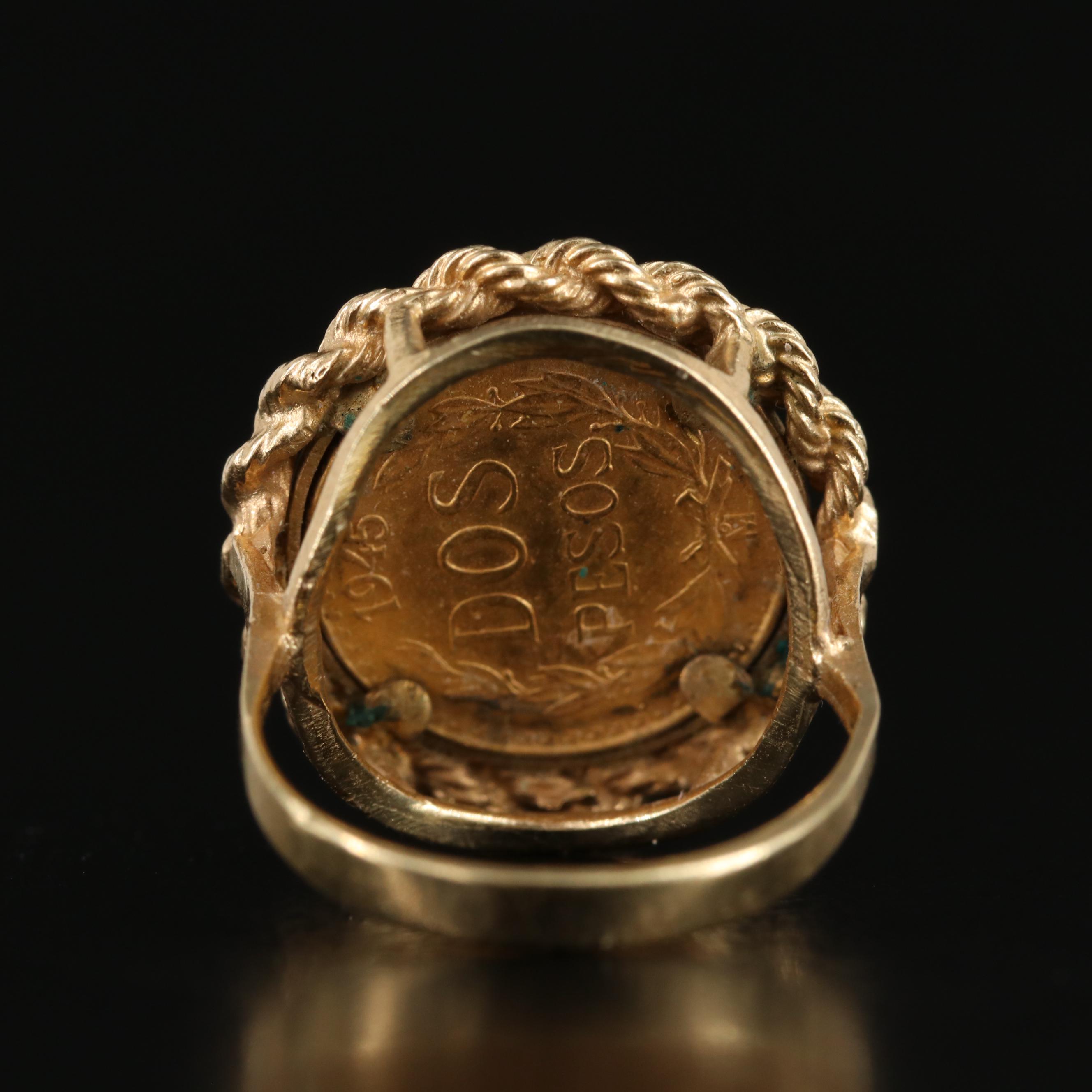 14K Ring with 1945 Mexican Dos Pesos Gold Coin