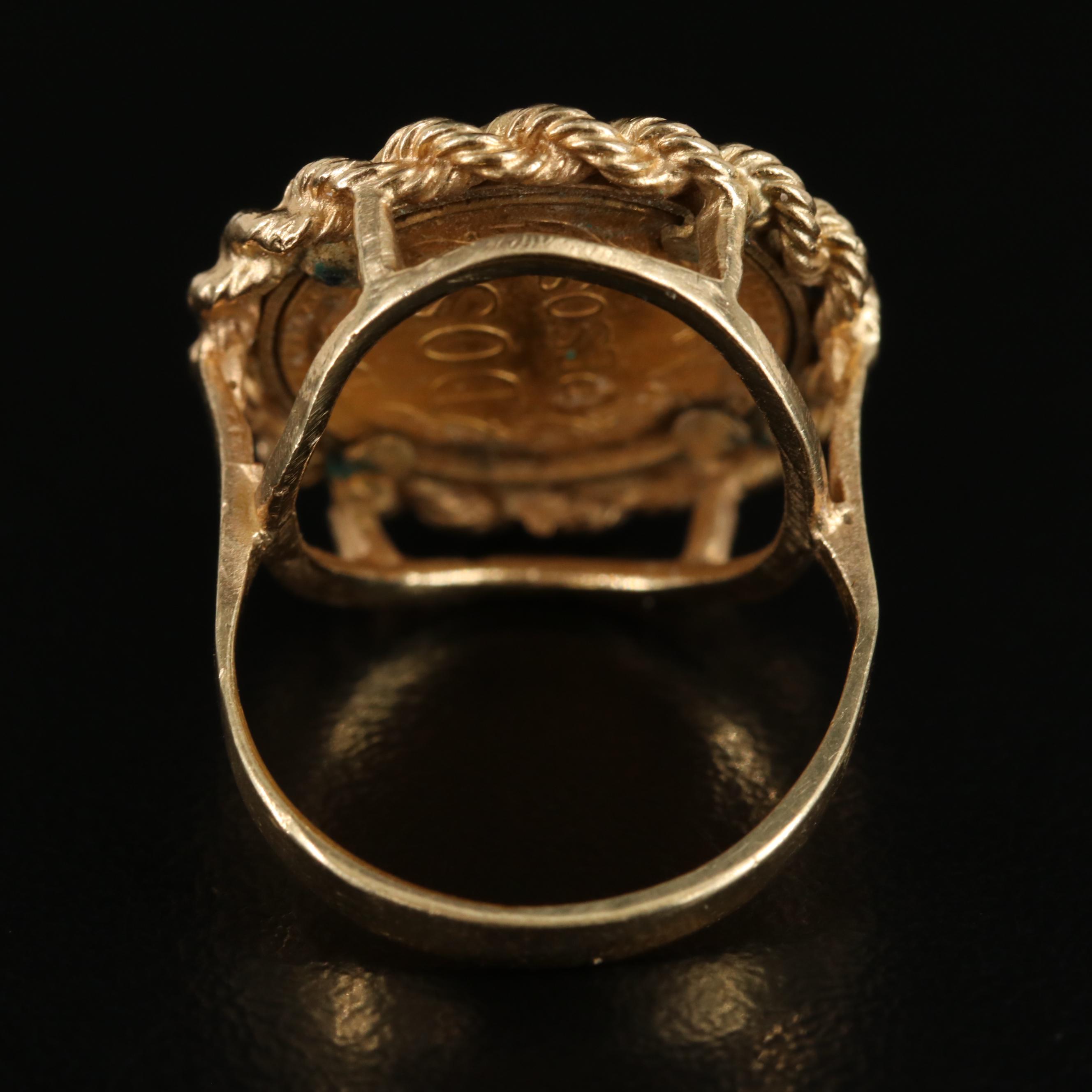14K Ring with 1945 Mexican Dos Pesos Gold Coin