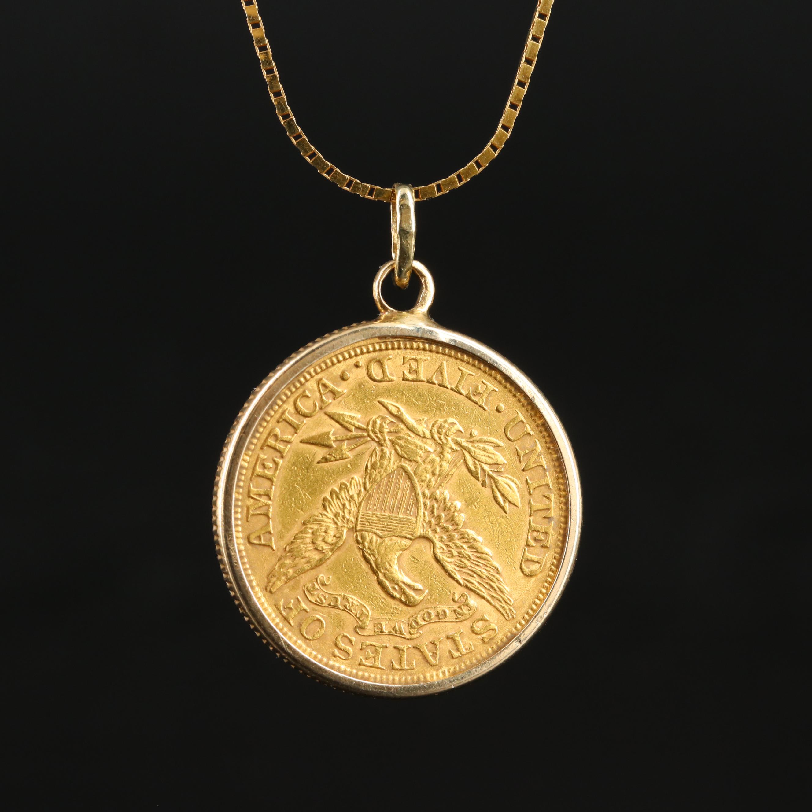 14K Pendant Necklace with 1881 Liberty Head $5 Gold Coin