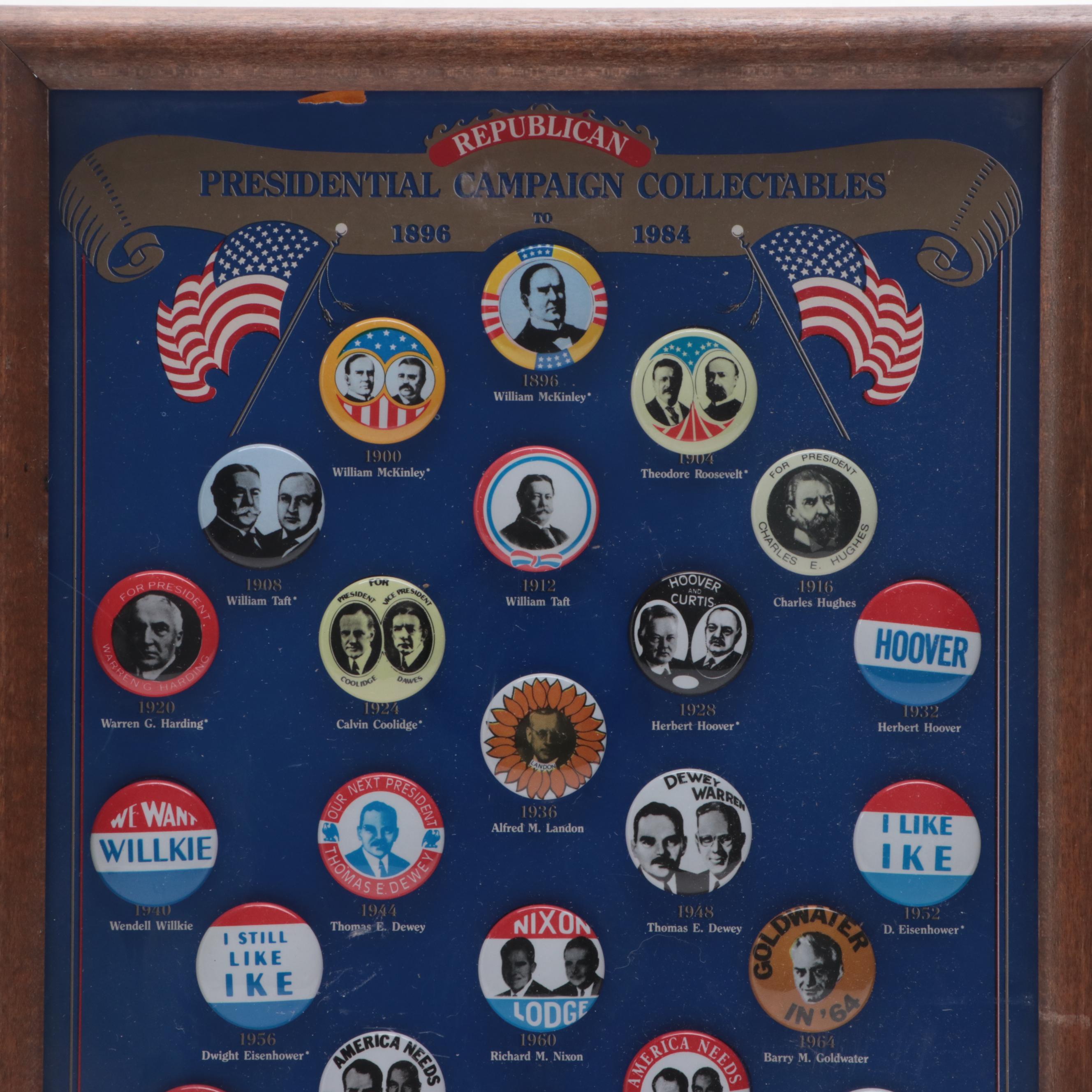 Framed Republican Presidential Campaign Replica Buttons