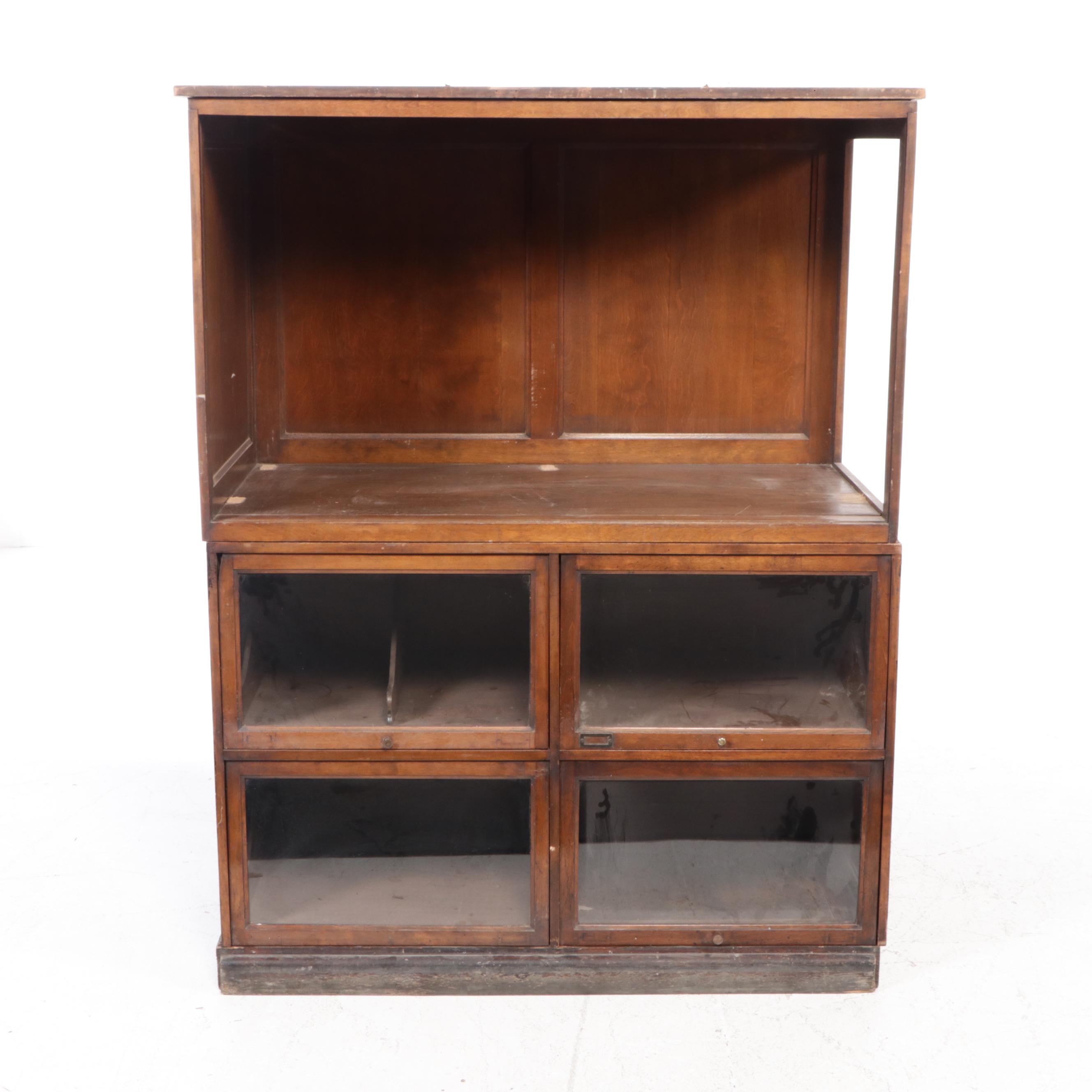 Wooden Glass Front Mercantile Display Cabinet, Early 20th Century