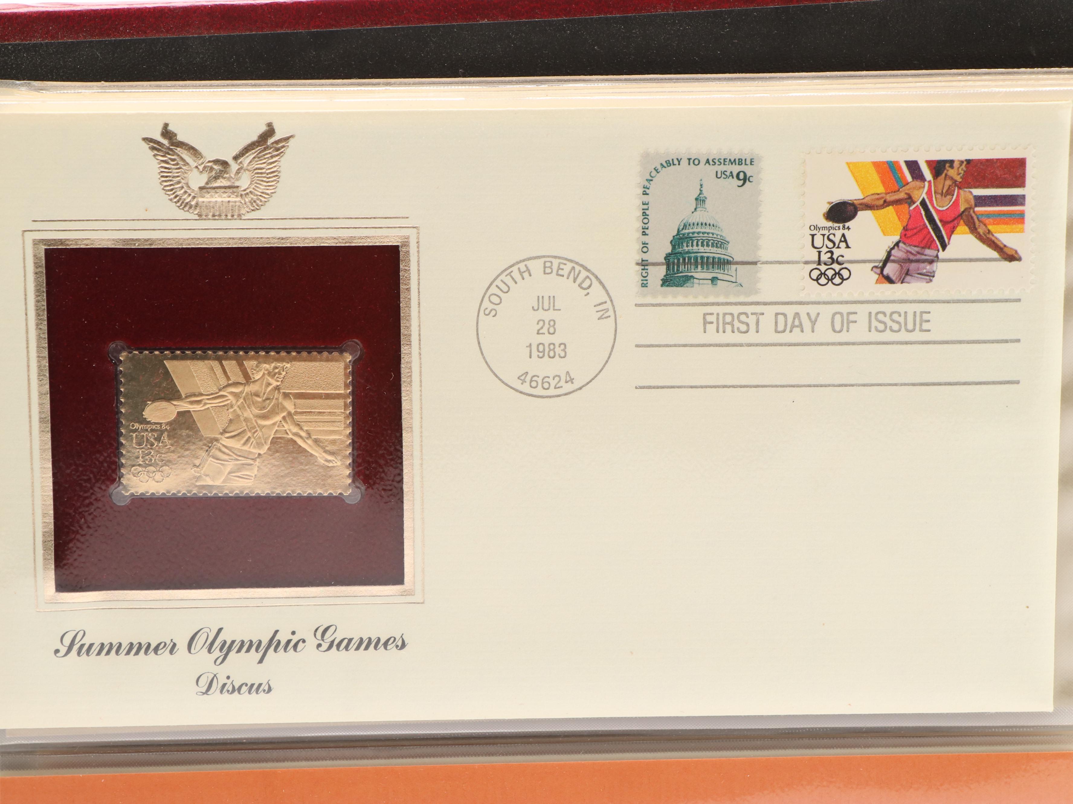 Collection of Twelve Golden Replicas of United States Stamps on First Day Covers
