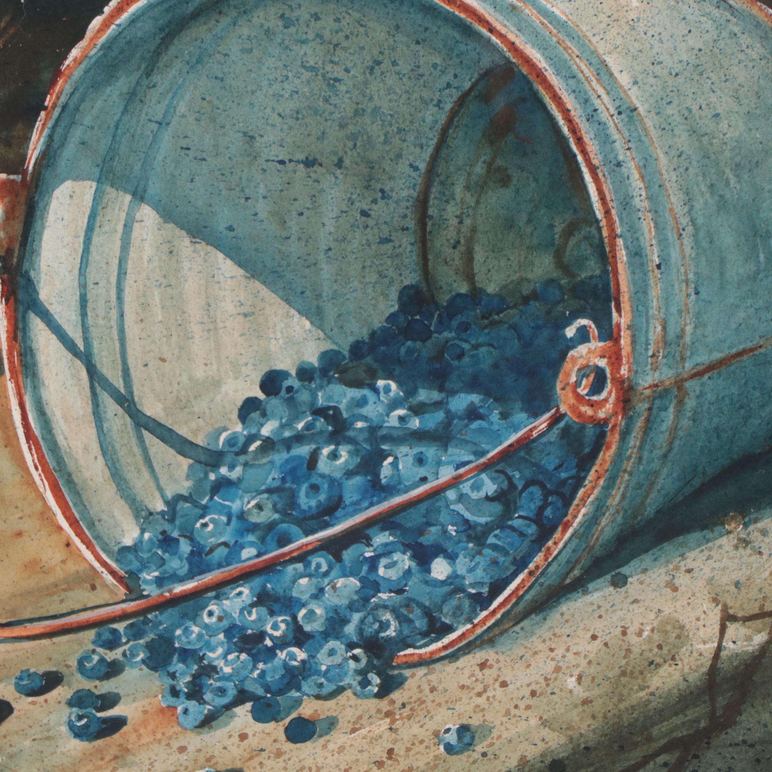 Steve French Watercolor Painting "Blueberries," Late 20th Century