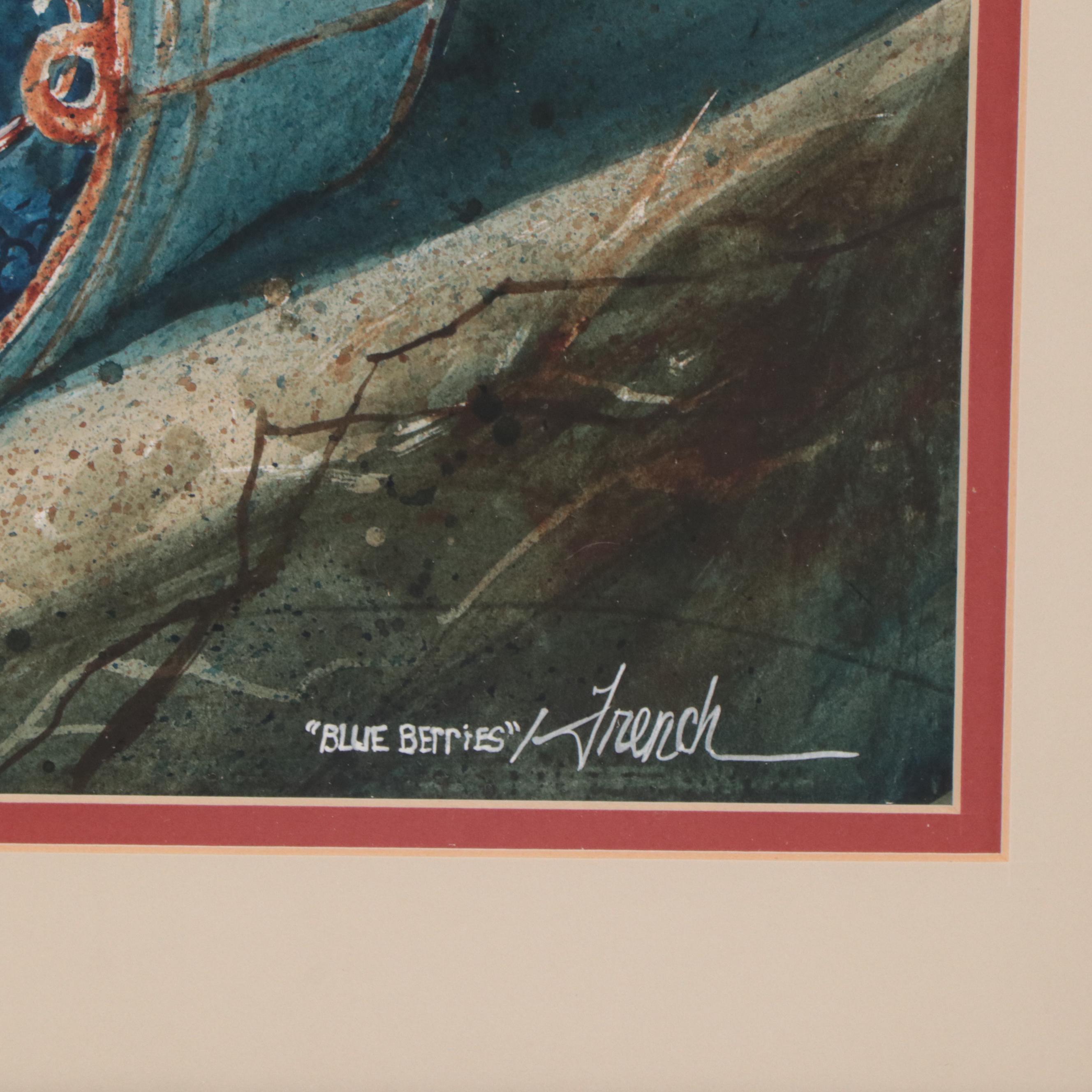 Steve French Watercolor Painting "Blueberries," Late 20th Century