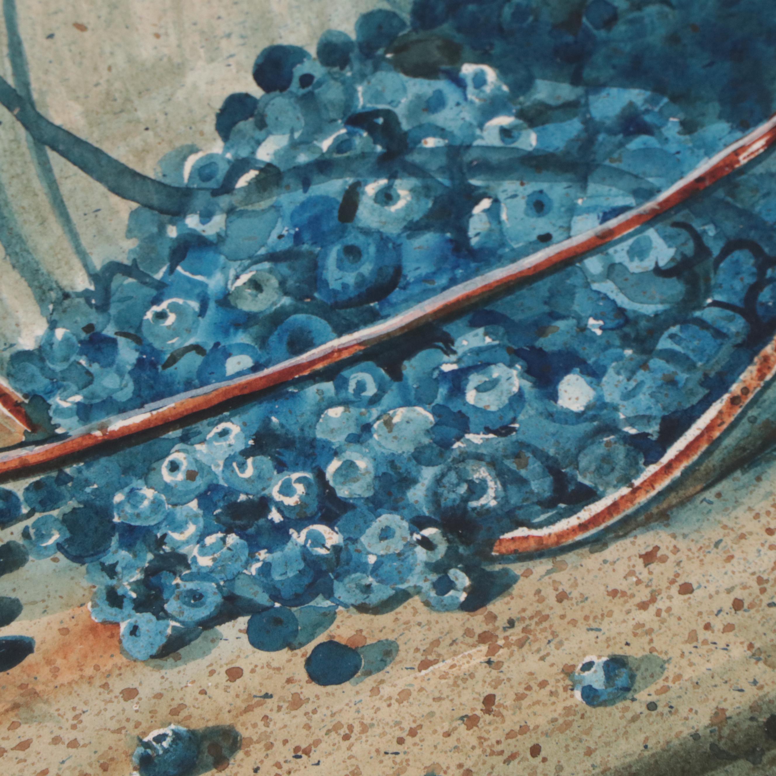 Steve French Watercolor Painting "Blueberries," Late 20th Century