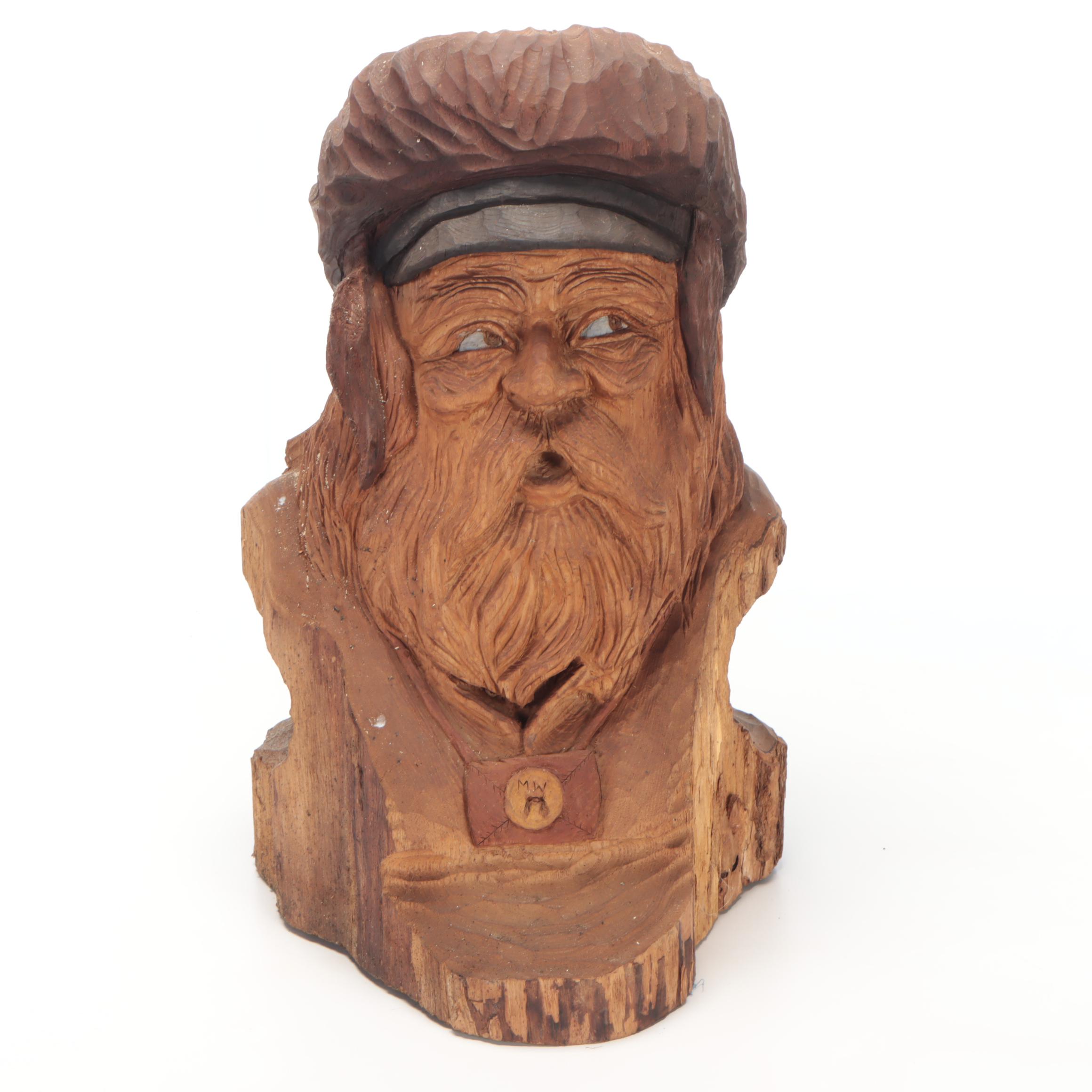 Carved Log Sculpture of a Mountaineer, 1989
