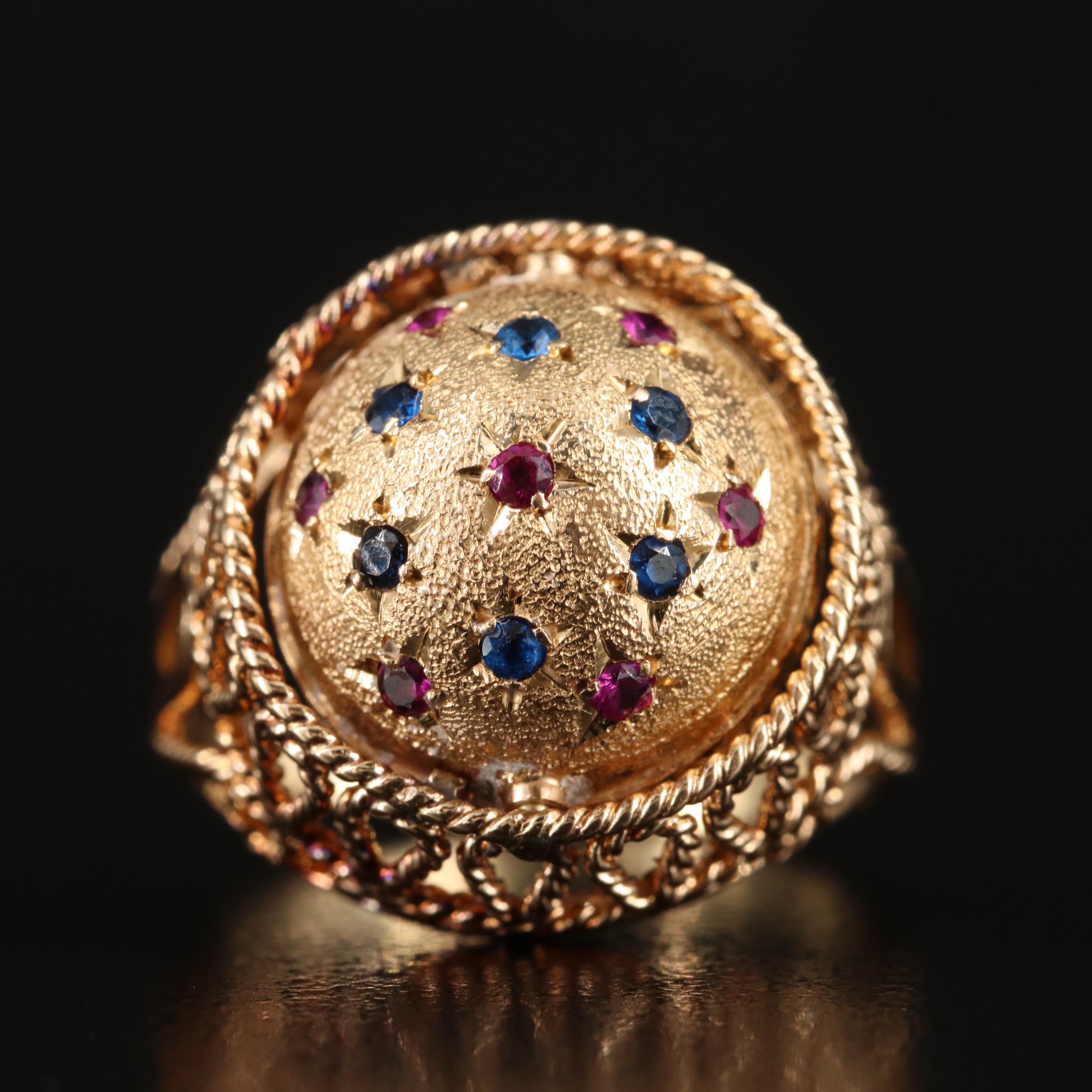 18K Ruby and Spinel Flip Ring with 1945 Mexican Dos Pesos Gold Coin