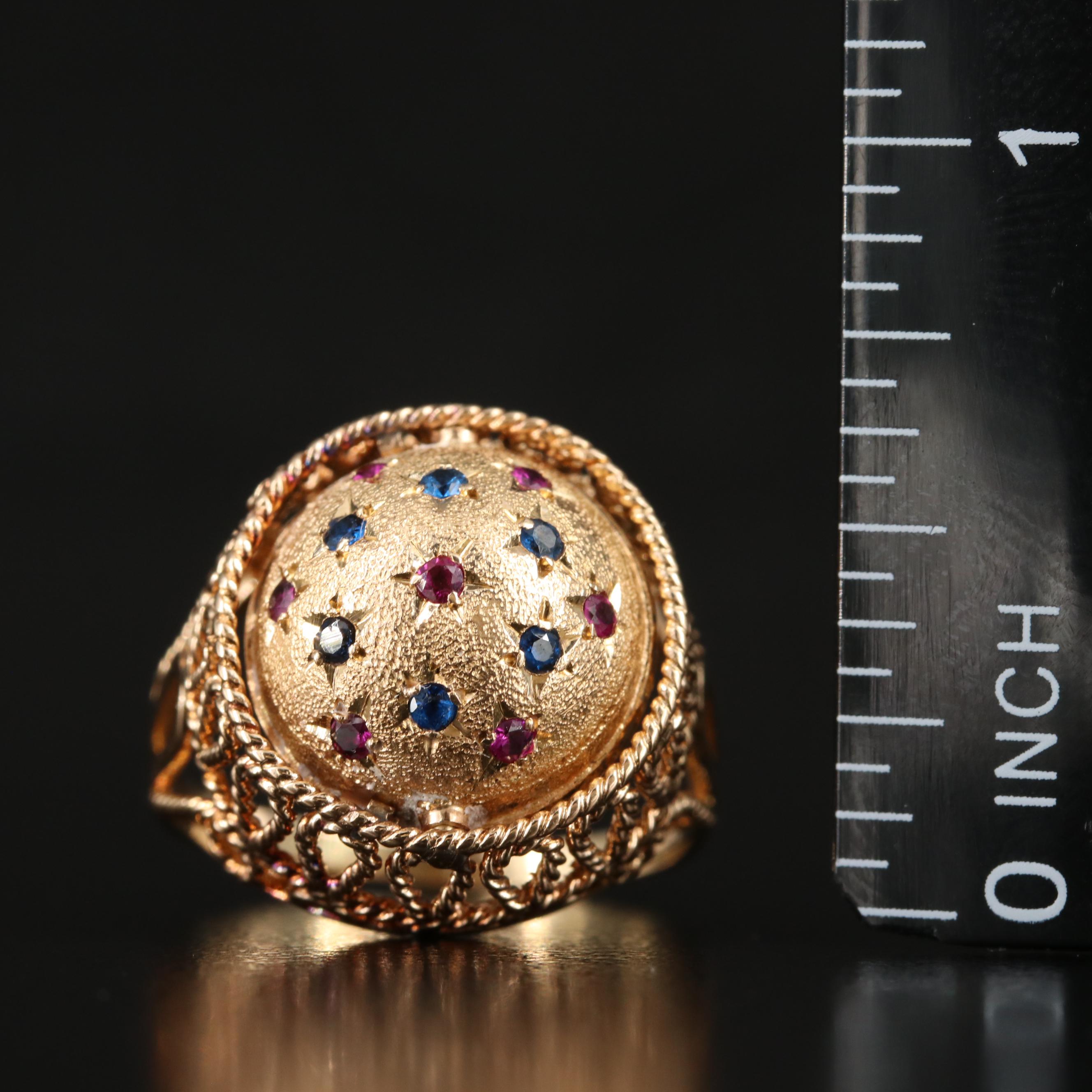 18K Ruby and Spinel Flip Ring with 1945 Mexican Dos Pesos Gold Coin