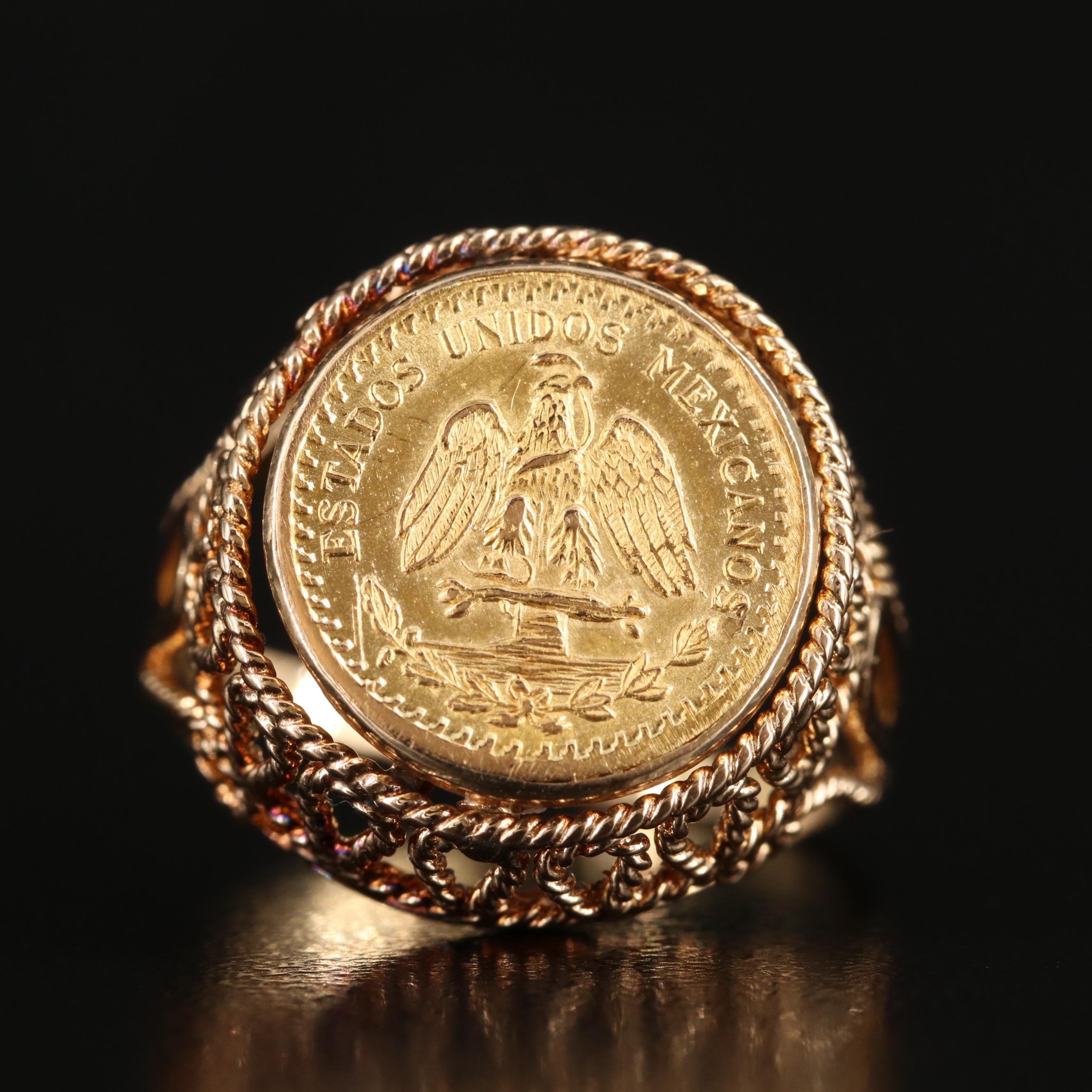 18K Ruby and Spinel Flip Ring with 1945 Mexican Dos Pesos Gold Coin